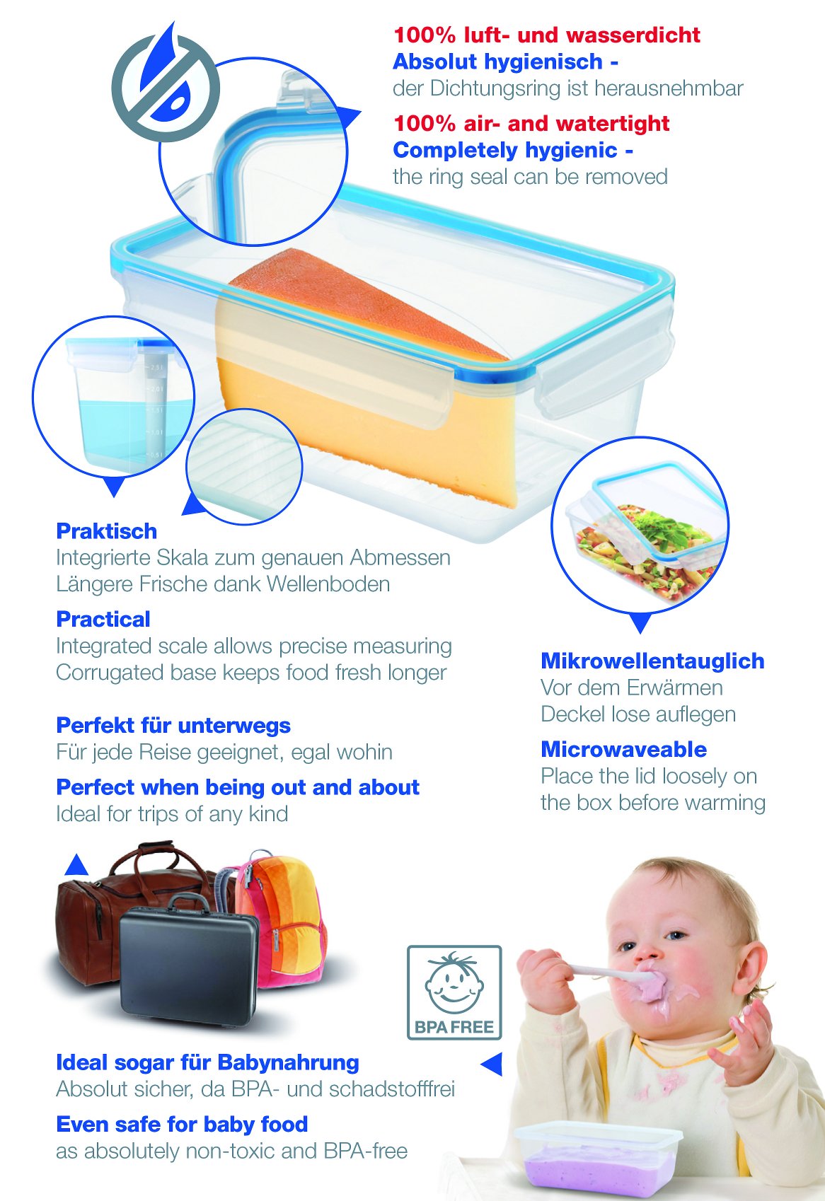 Click & Lock Plastic Fridge Storage Box (PP Material) 1L Transparent/Blue - Airtight Food Container for Kitchen, Pantry & Meal Prep Organization