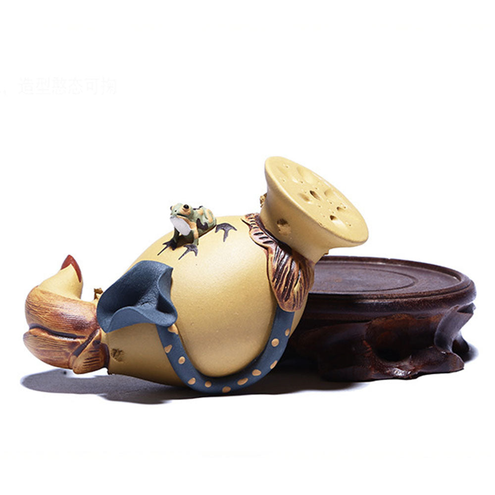 Handmade Yixing Clay Lotus Root with Frog Tea Pet - Unique Chinese Tea Ceremony Accessory for Tea Lovers & Collectors - Perfect for Gongfu Tea Brewing, Home Decor, and Meditation Spaces