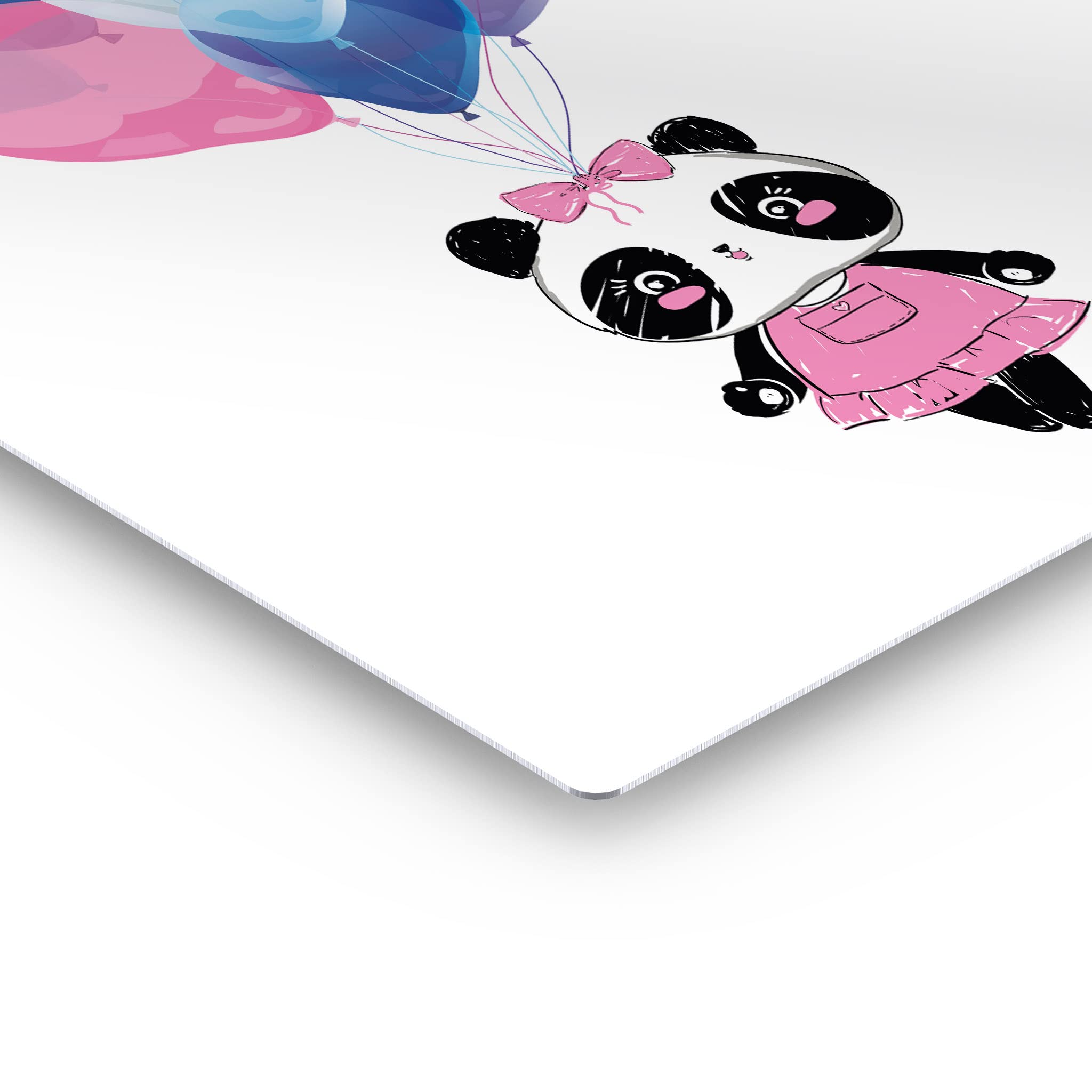Flying Cute Baby Panda in Pink Dress with Balloons - Metal Wall Art Print for Nursery, Kids Room & Home Decor (24x16 Inch) | Animal Illustration Artwork | Made in USA | Perfect for Baby Showers, Birthday Gifts & Nursery Wall Decor