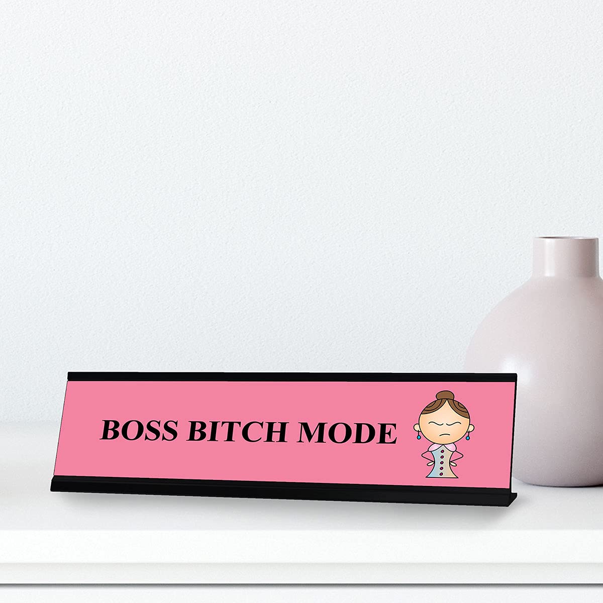 Boss Bitch Mode Stick Figure Desk Sign - 2x8 Inch Motivational Office Nameplate for Women - Perfect Desk Decor for Office, Home Workspace & Coworker Gifts