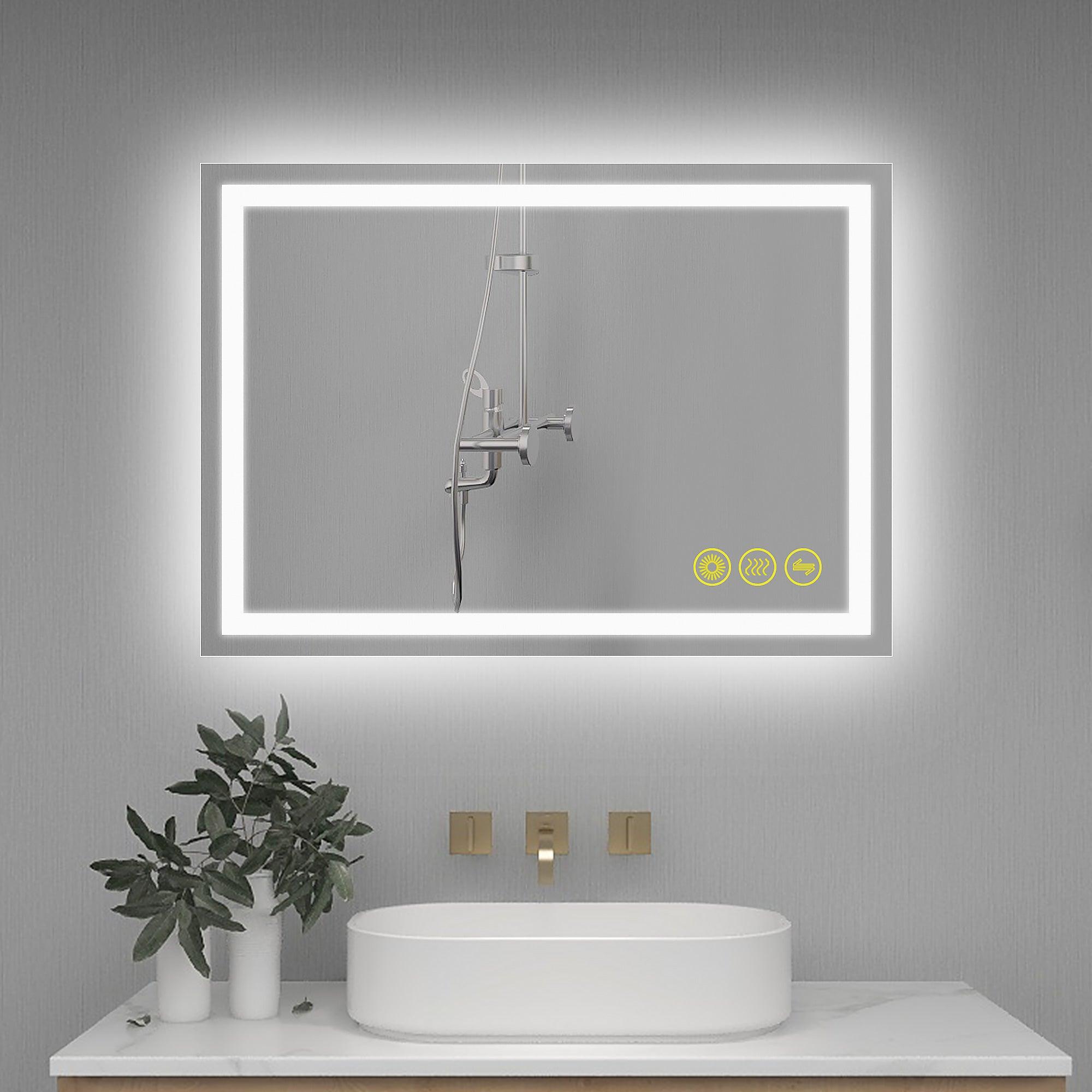 Anti-Fog LED Bathroom Mirror with Backlit Illumination - Touch Switch & Dimmable Light for Makeup Vanity, Shaving, and Home Decor