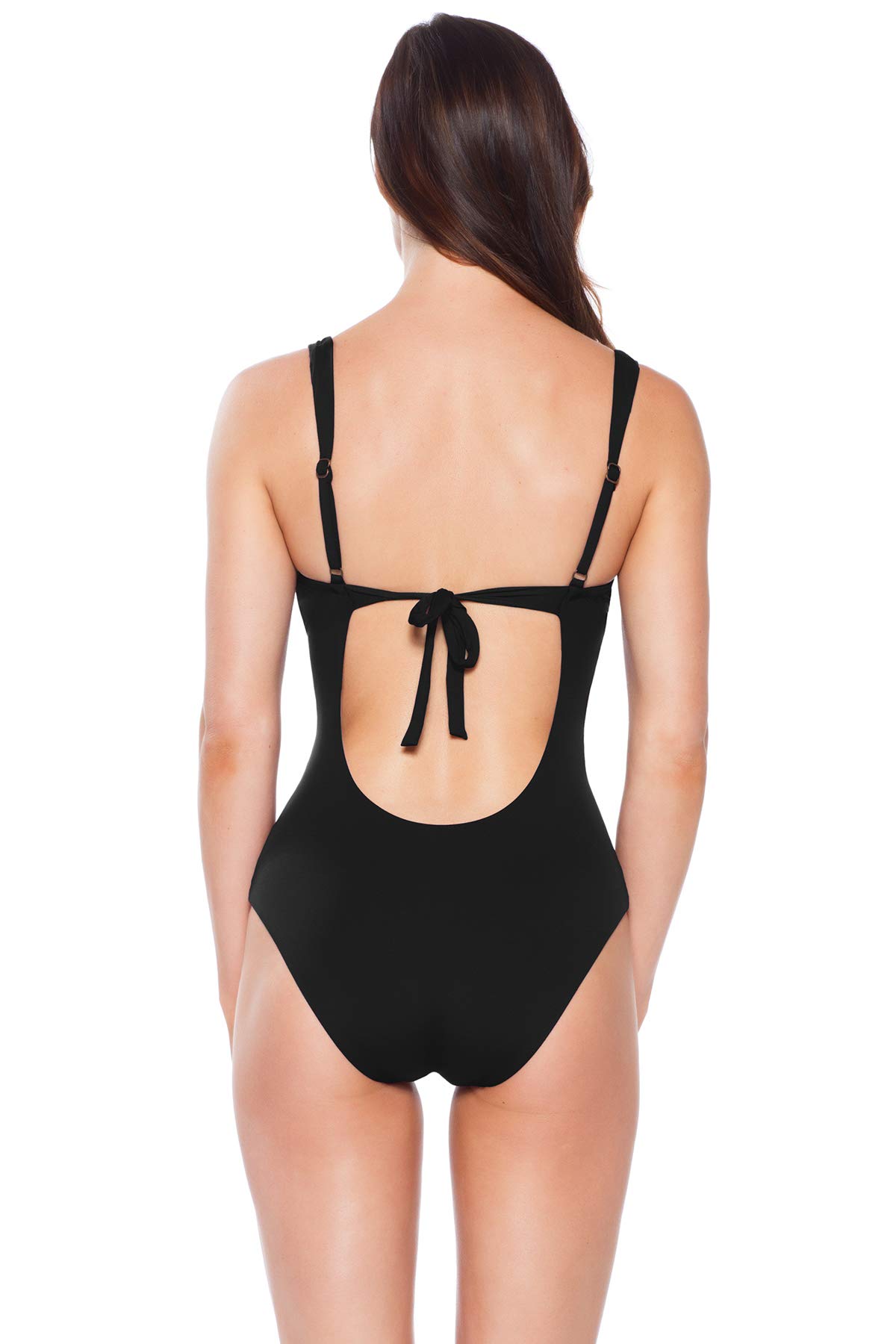 Becca by Rebecca Virtue Women's Origami Cutout One Piece Swimsuit - Sexy Black Bathing Suit for Women, Tummy Control Swimwear for Beach & Pool Vacations