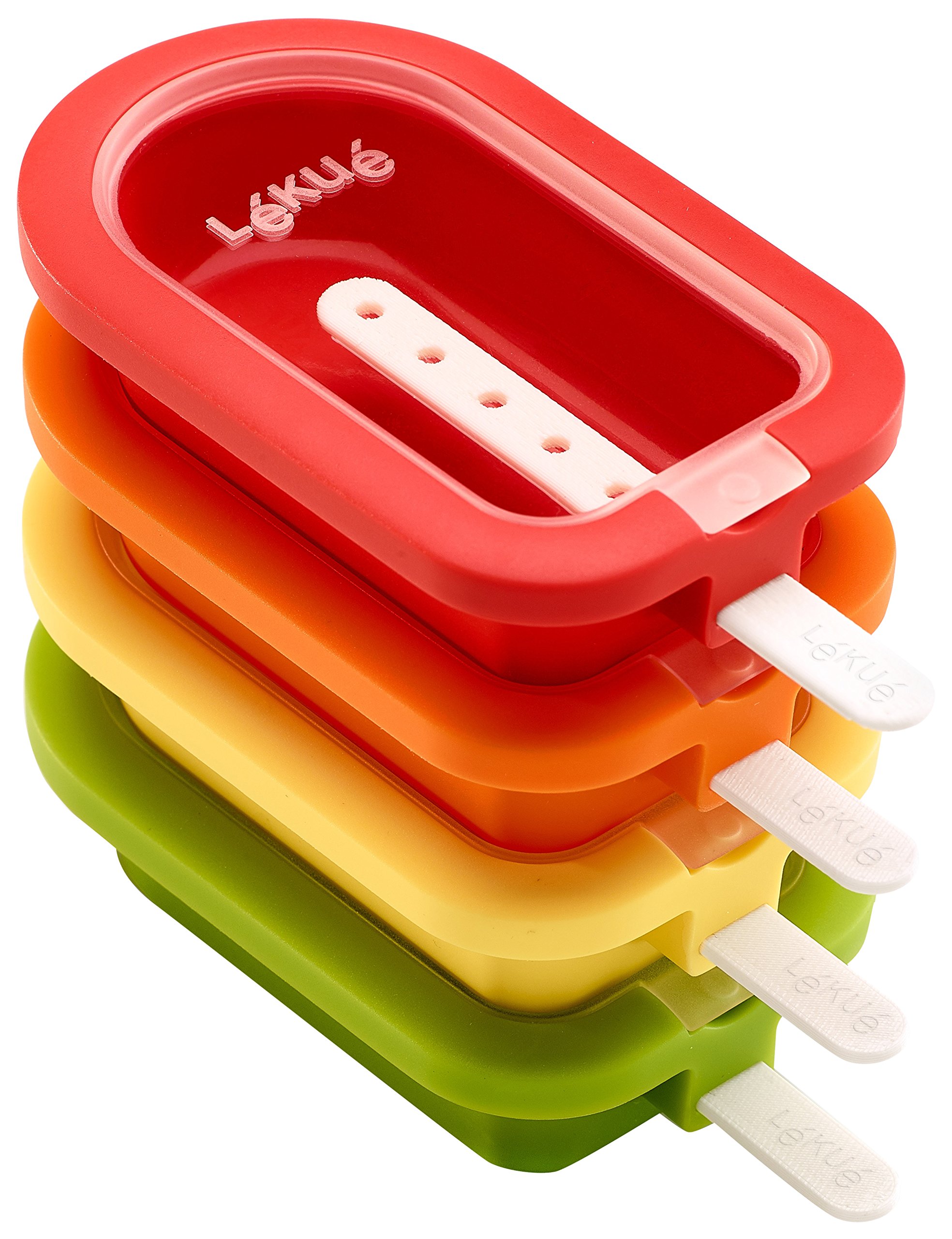 Lékué 4-Piece Stackable Popsicle Molds with Sticks & Lids | BPA-Free Platinum Silicone Ice Pop Maker for Homemade Frozen Treats | Easy Fill & Release, Dishwasher Safe & Reusable | Perfect for Summer Snacks, Kids Parties & Healthy Desserts