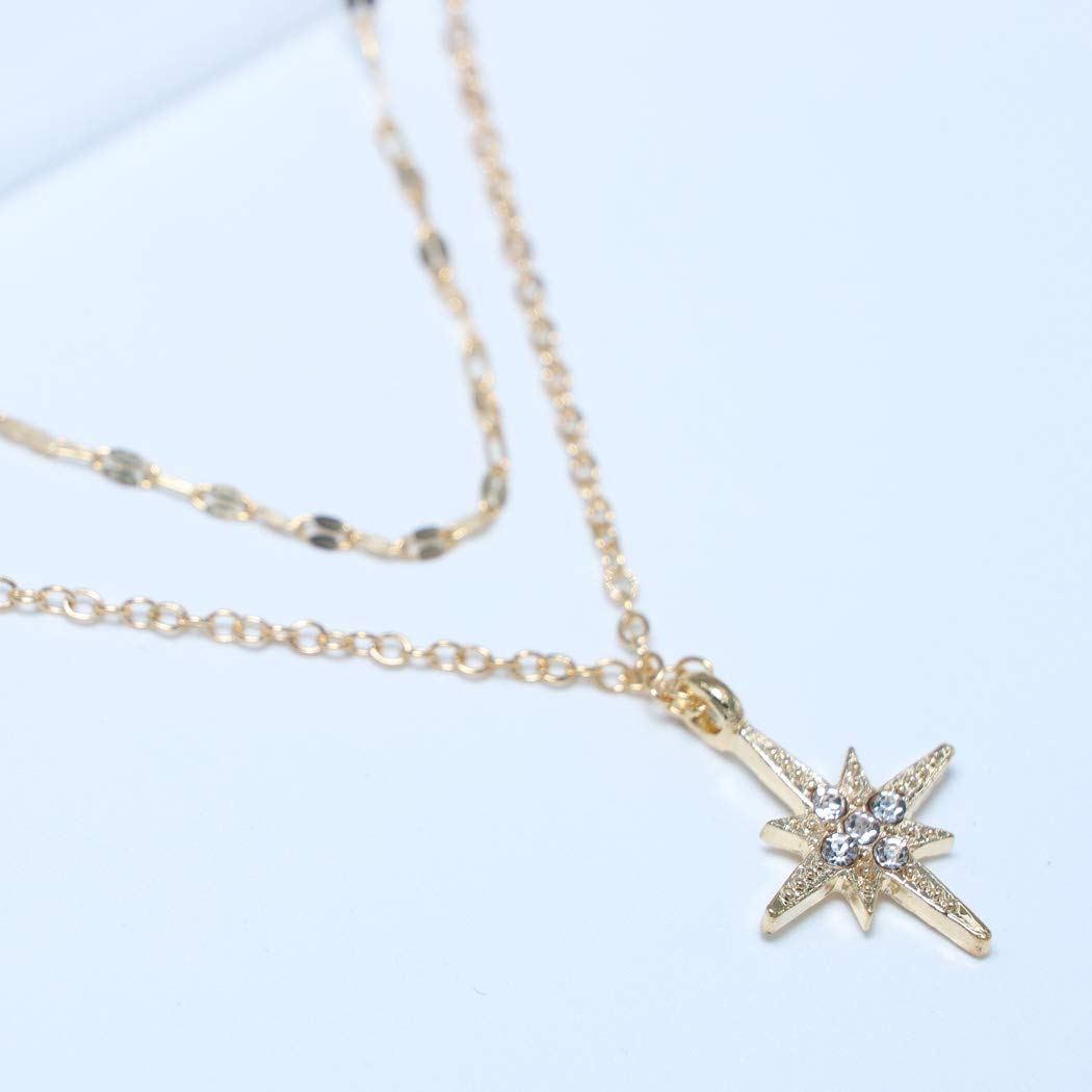 TseanYi Gold North Star Pendant Necklace - 18K Gold Plated Layering Choker Necklace for Women & Girls | Perfect for Layered Jewelry Looks, Boho Fashion & Everyday Wear