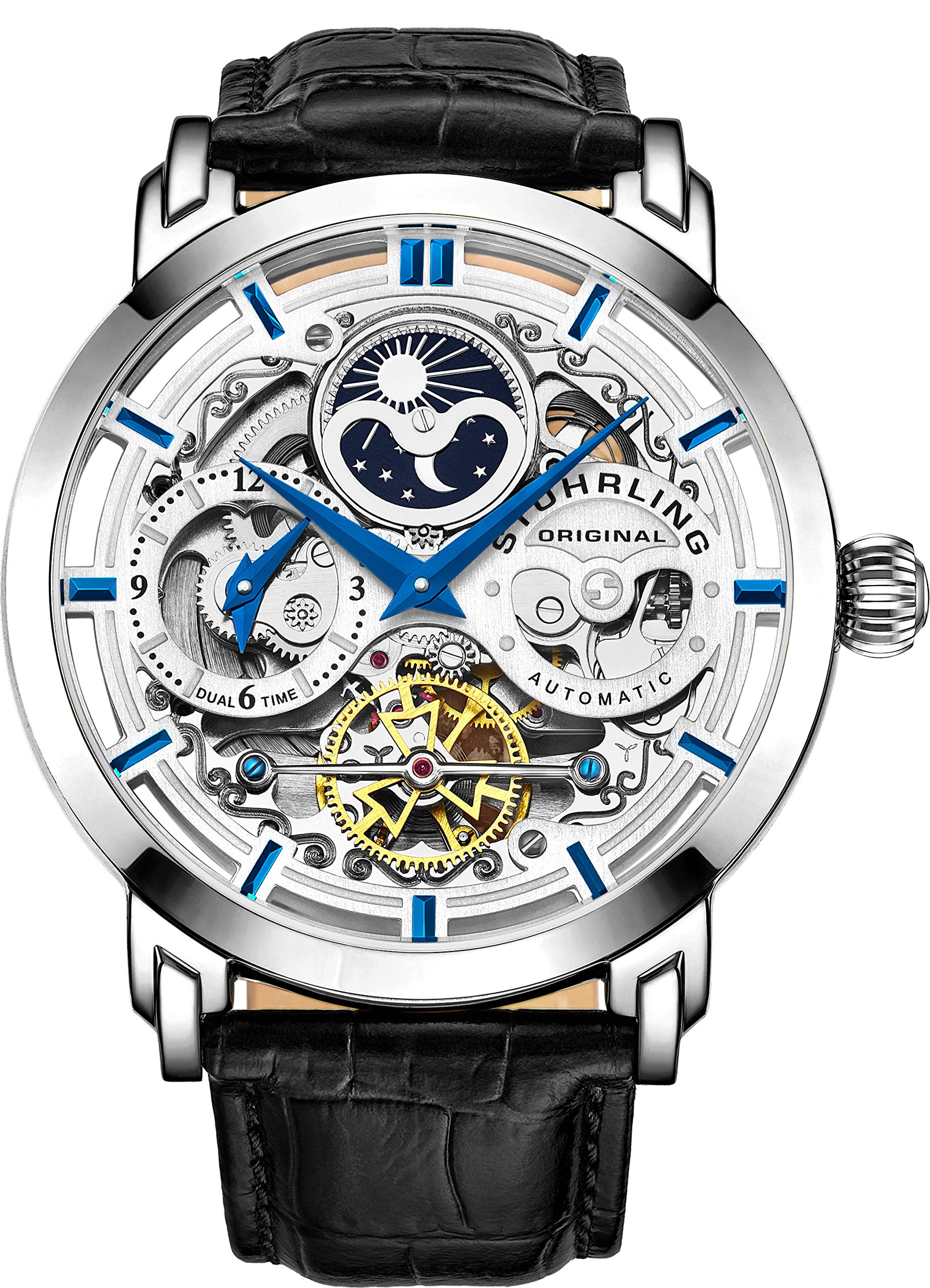 Stuhrling Original Legacy Men's Automatic Watch - 46mm Stainless Steel Case, Genuine Leather Strap, Black Dial | Perfect for Business, Formal & Casual Wear