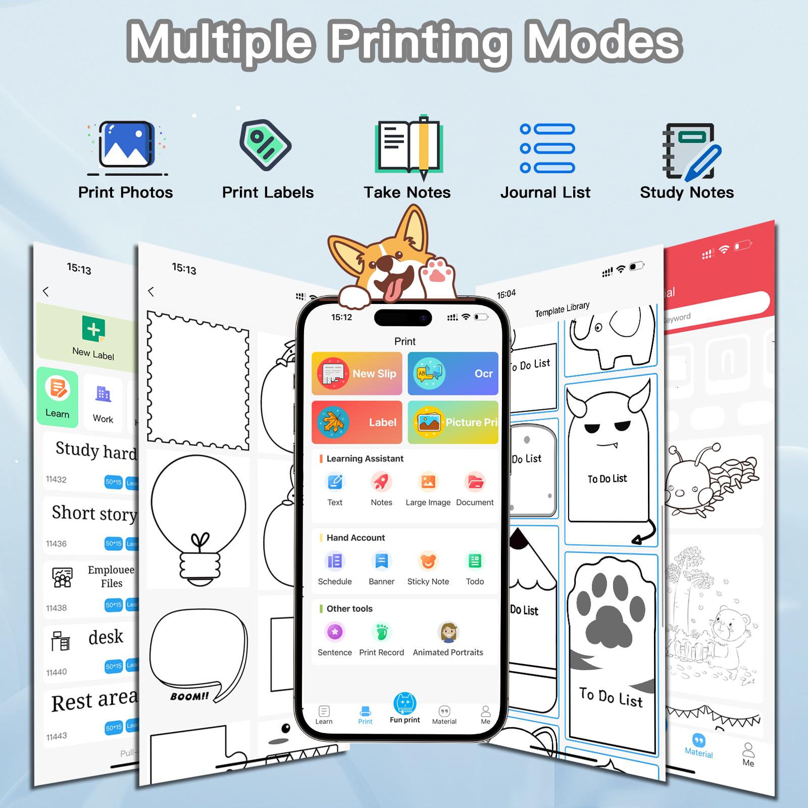 Mini Sticker Printer with 6 Rolls Label Paper - Portable Bluetooth Thermal Label Maker for DIY, Scrapbooking, Travel Notes & Memos - 7 Color LED Light Modes - iOS & Android Compatible | Perfect for Home Organization, School Projects & Gift Wrapping