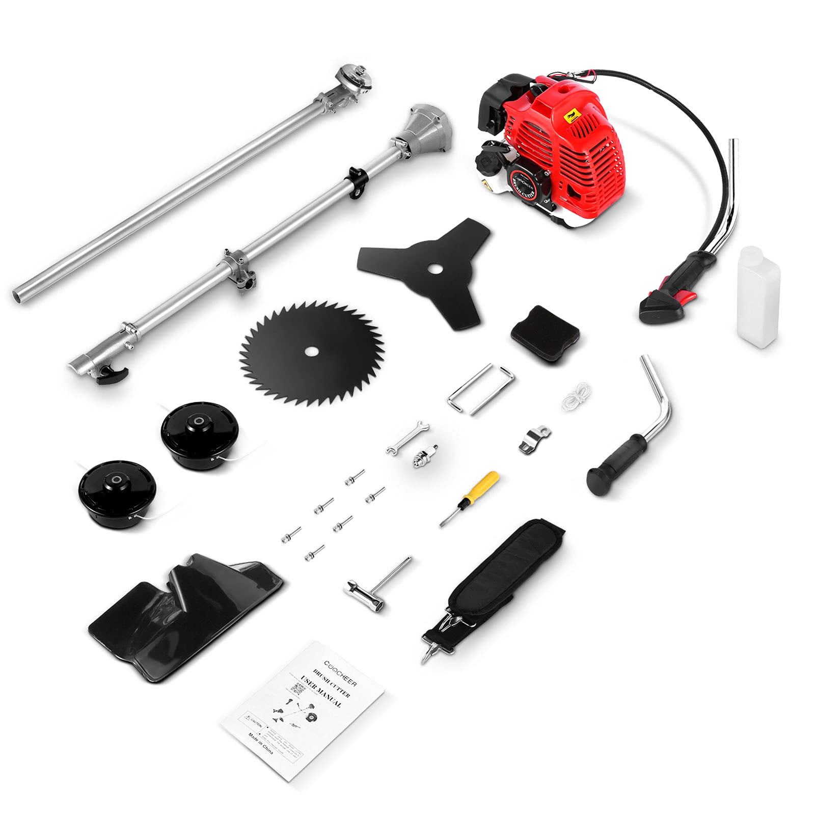 58CC 4-in-1 Gas Powered Weed Wacker - Straight Shaft String Trimmer & Brush Cutter with U-Handle for Grass, Heavy Bush & Yard Maintenance (Red) - Perfect for Landscaping, Lawn Care & Property Edging