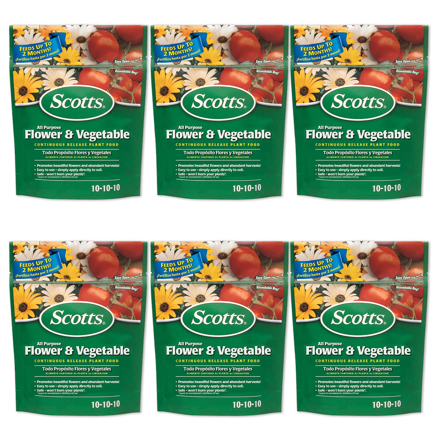 Scotts All Purpose Flower & Vegetable Continuous Release Plant Food - 3 lbs (6-Pack) - Organic Fertilizer for Indoor & Outdoor Gardening, Lawn Care, and Potted Plants