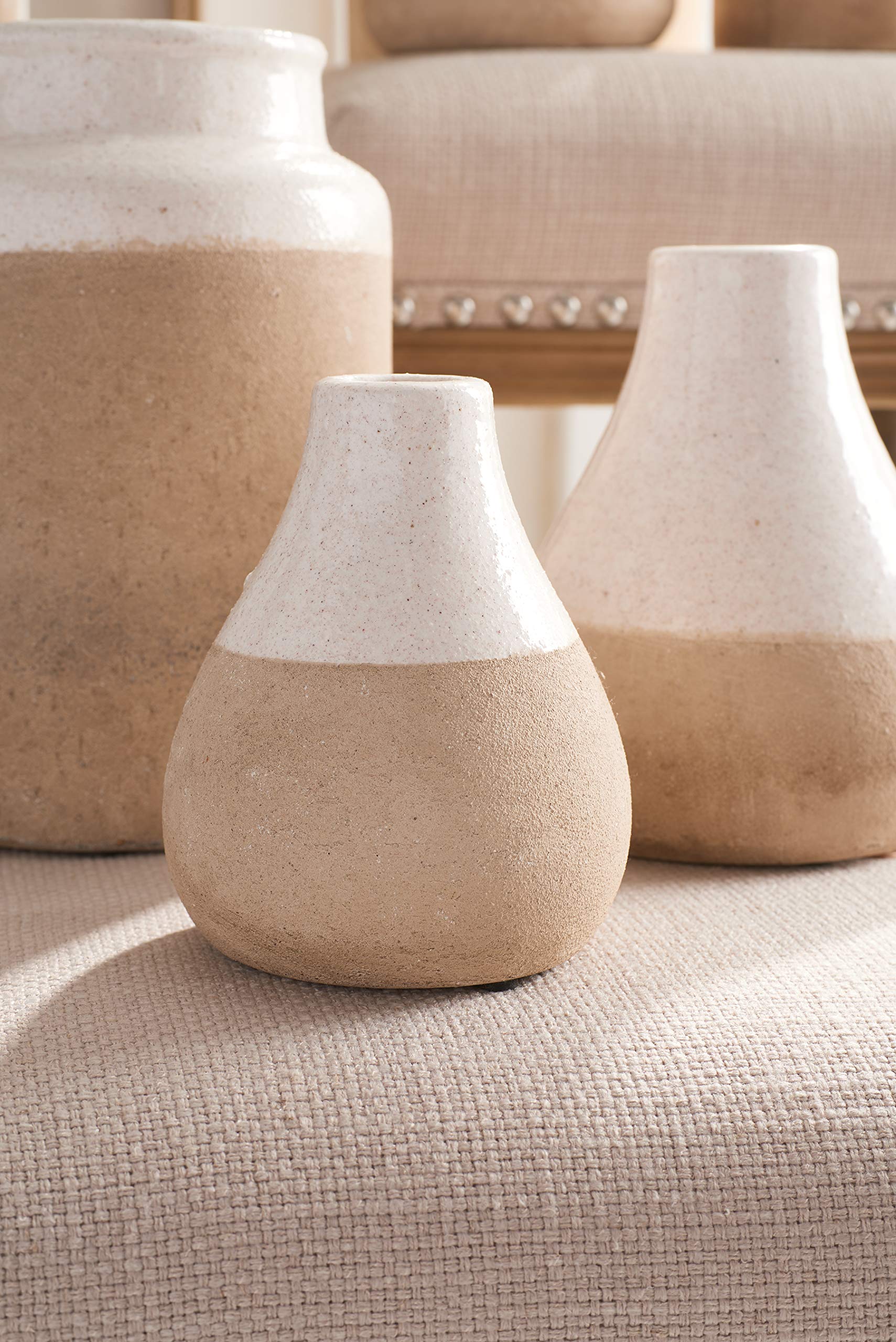 K&K Interiors Handmade Ceramic Vases - Set of 3, Cream White Home Decor for Living Room, Dining Table & Wedding Centerpieces