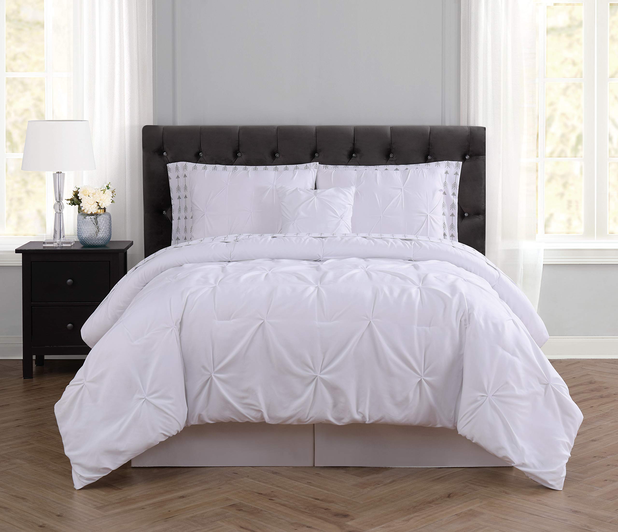 Truly Soft Everyday Arrow Pleated Twin Bed in a Bag - White - Complete Twin Size Bedding Set for Kids & Teens Rooms, Dorm Essentials
