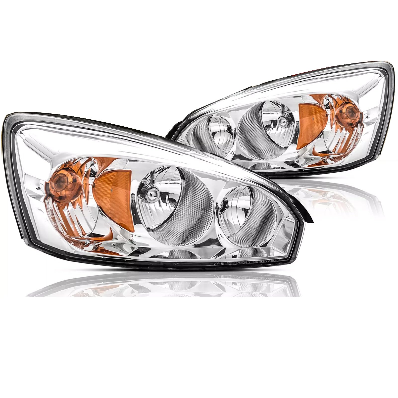 2004-2008 Chevy Malibu Halogen Headlight Assembly Replacement - Chrome Housing Headlights for 2004 2005 2006 2007 Malibu & 2008 Malibu Classic - Driver & Passenger Side Headlamp - Perfect for Night Driving and Vehicle Restoration Projects