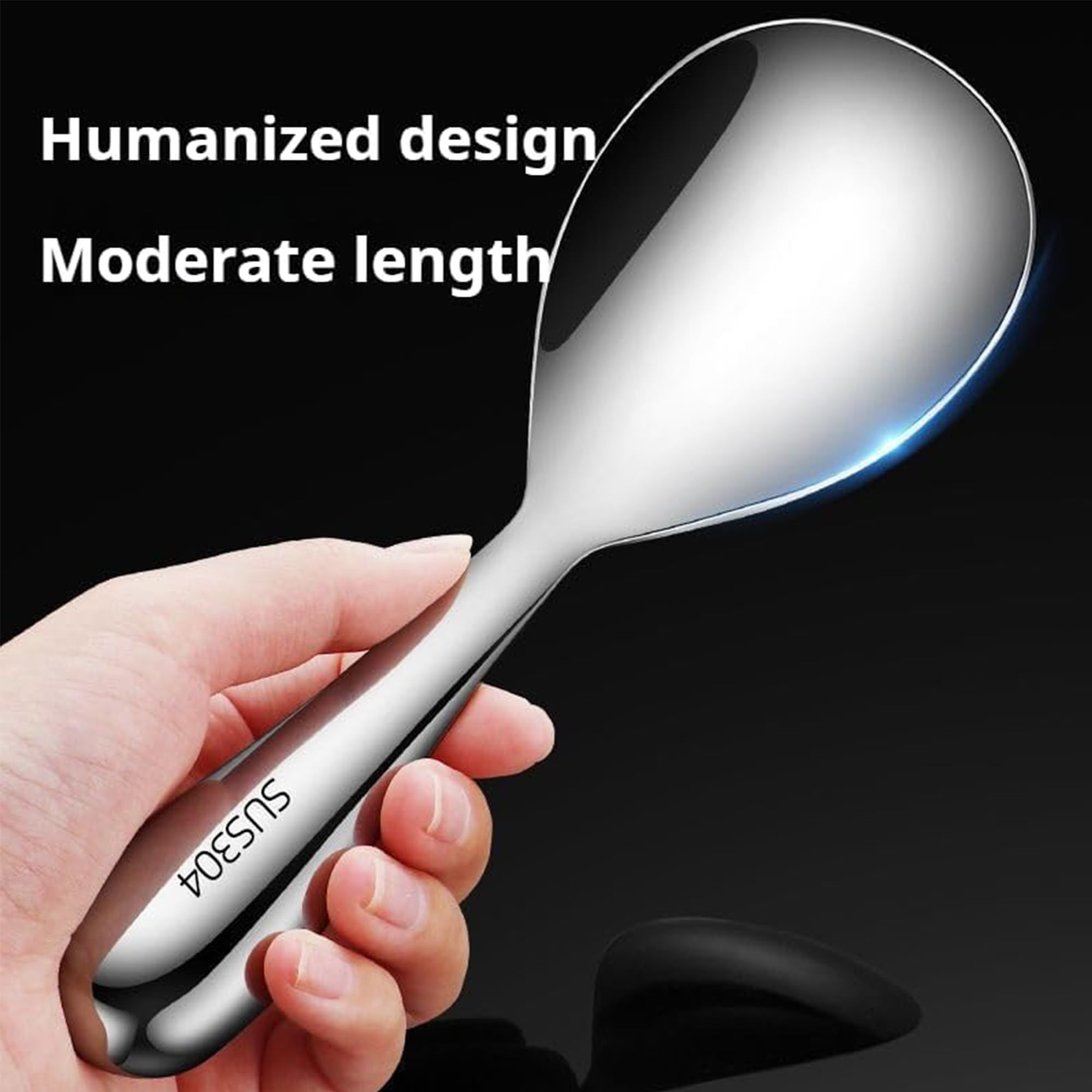 Comicfs 2-Pack 304 Stainless Steel Rice Spoon - Thickened Nonstick Rice Paddle, Scooper & Spatula - Perfect for Rice Cooker, Food Serving & Kitchen Use - Ideal for Home, Restaurant & Hotel (Bright)