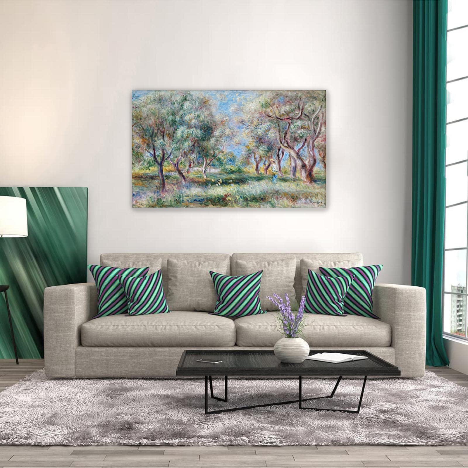 Pierre-Auguste Renoir 'The Olive Trees of Cagnes' Canvas Art Print - Impressionist Wall Decor - 20x31 Inch Framed Painting Reproduction - Famous Oil Painting for Living Room, Bedroom & Office Decor