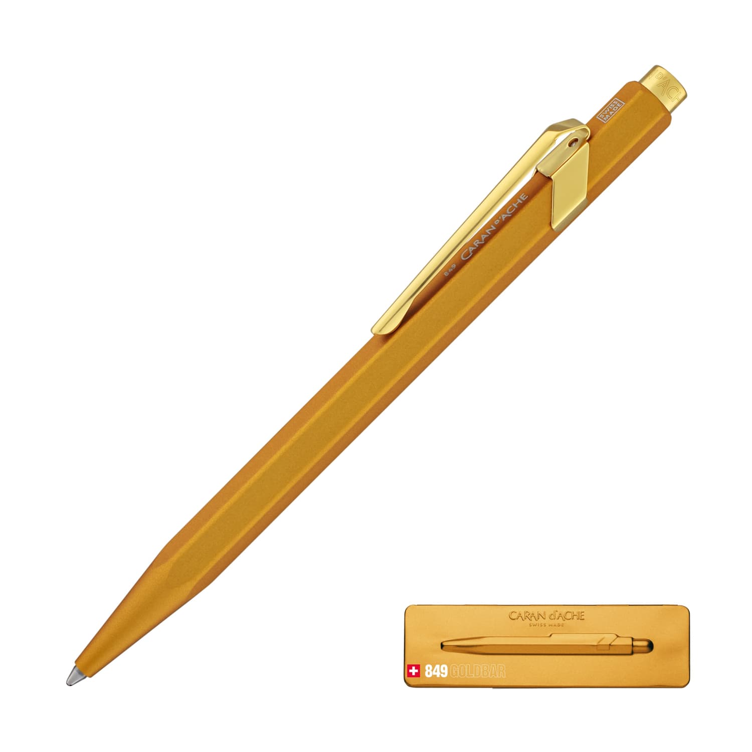 Premium Caran d'Ache 849 Metal Collection Gold Ballpoint Pen - Luxury Writing Instrument for Professionals, Gifts & Office Use