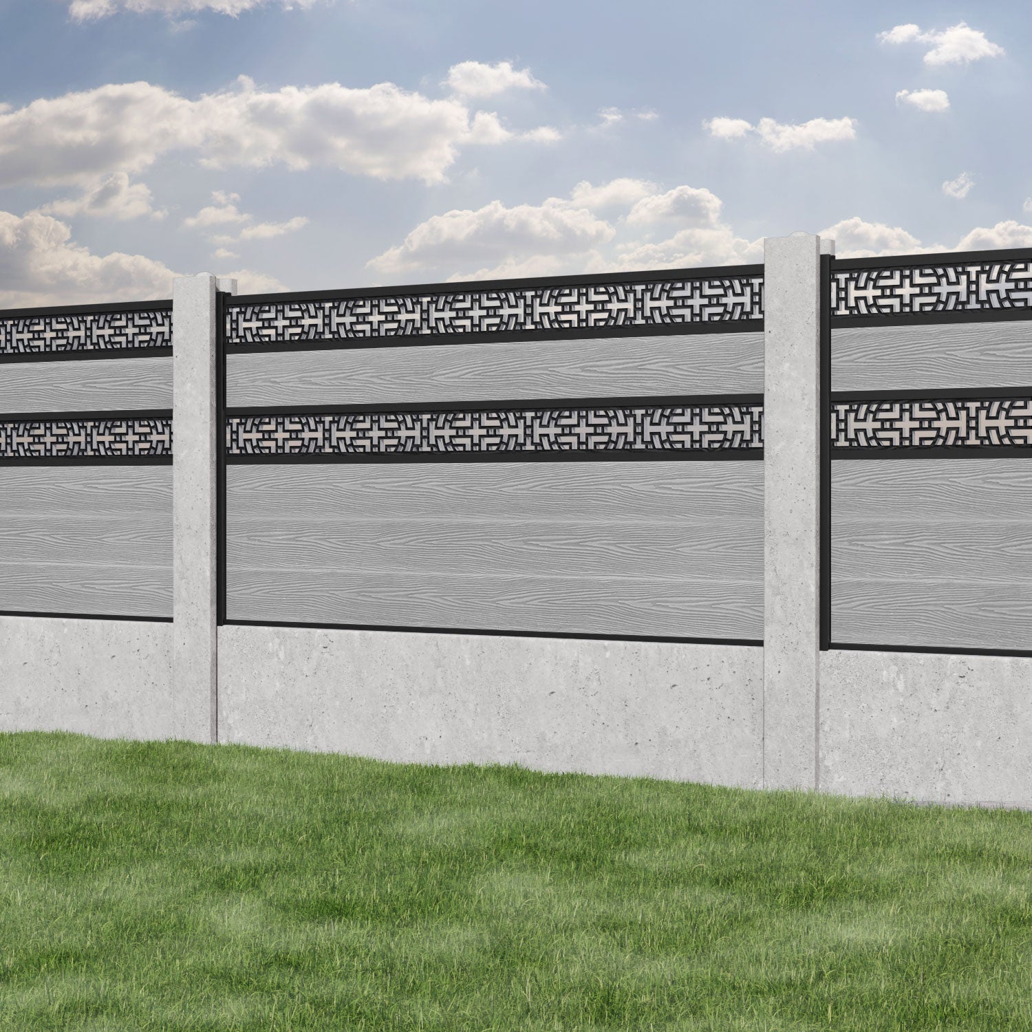 Classic Kumo Split Screen Fence Panel - Light Grey Privacy Fencing for Concrete Posts | Durable Outdoor Garden & Patio Partition