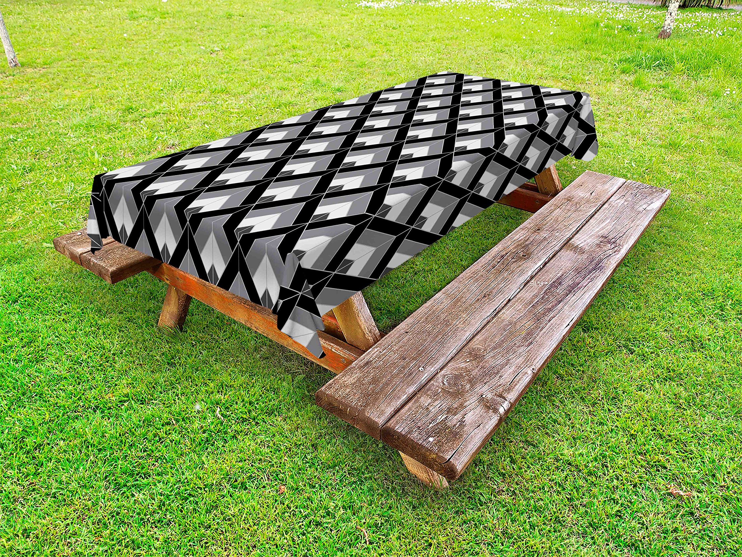 Ambesonne Bohemian Triangle Pattern Outdoor Tablecloth - Grey & Black Washable Picnic Table Cover 58x84 inches - Perfect for Garden Parties, BBQs, and Outdoor Dining Decor