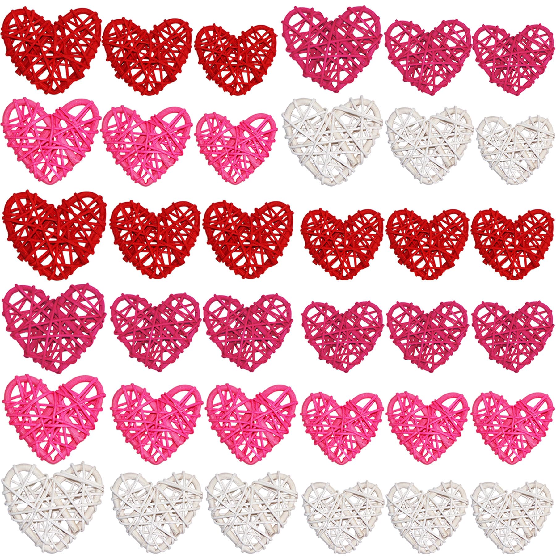 36 Pcs Valentine's Day Heart Shaped Rattan Balls - Multi-Size Wicker Heart Decorations for DIY Vase Filler, Wedding & Home Decor - Perfect for Valentine's Day, Anniversary, and Romantic Party Decorations
