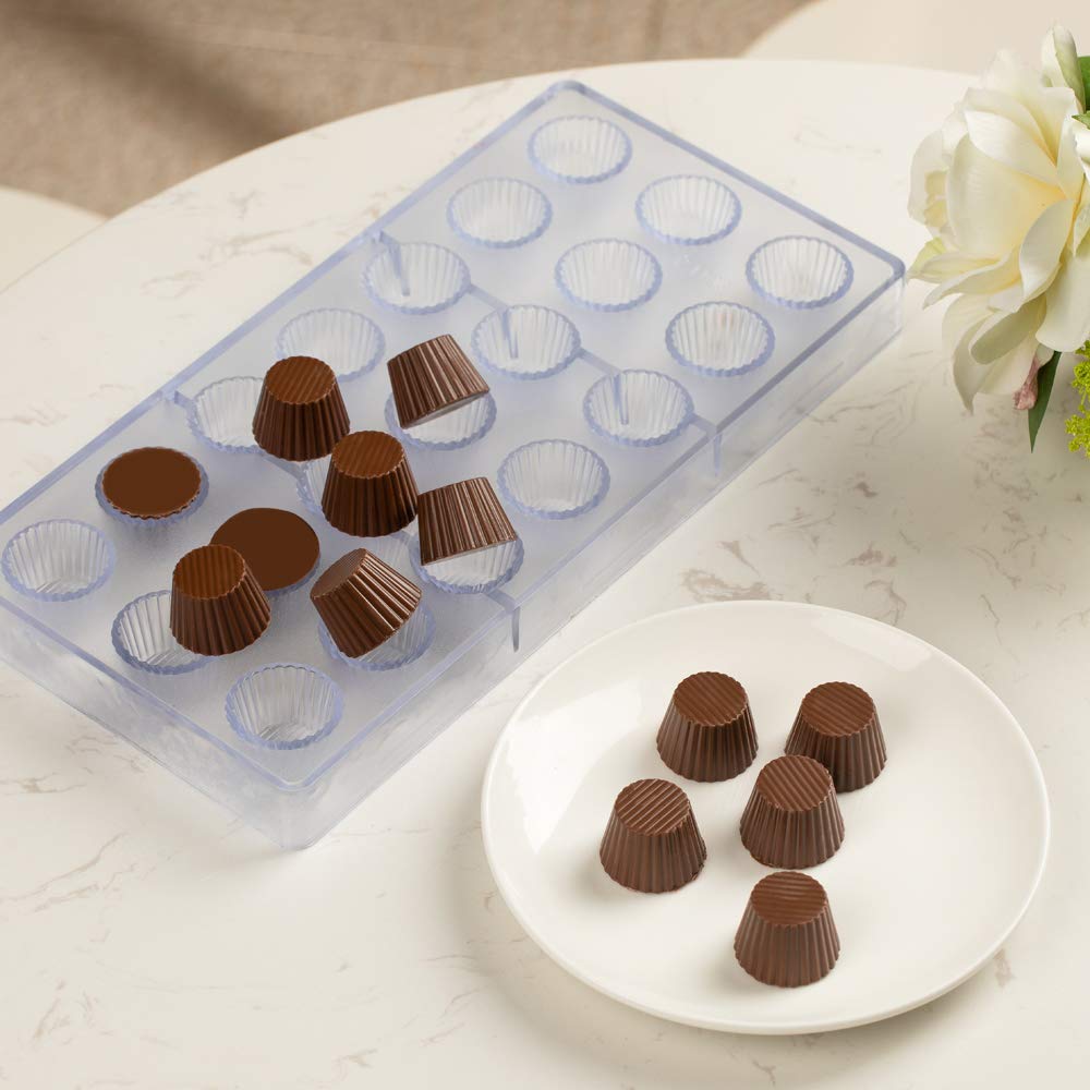 Pastry Tek 10.8 x 5.3 Inch Peanut Butter Cup Molds - 21 Cavity Freezer & Dishwasher Safe Polycarbonate Candy Pan | Easy Release Durable Chocolate & Candy Making Tray for Homemade Treats, Party Favors & Baking Decorations