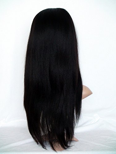 Premium Glueless Full Lace Human Hair Wig - 100% Real Peruvian Virgin Remy Hair in Yaki Texture Color #2 by DaJun | Natural Look for Daily Wear, Cosplay & Special Occasions