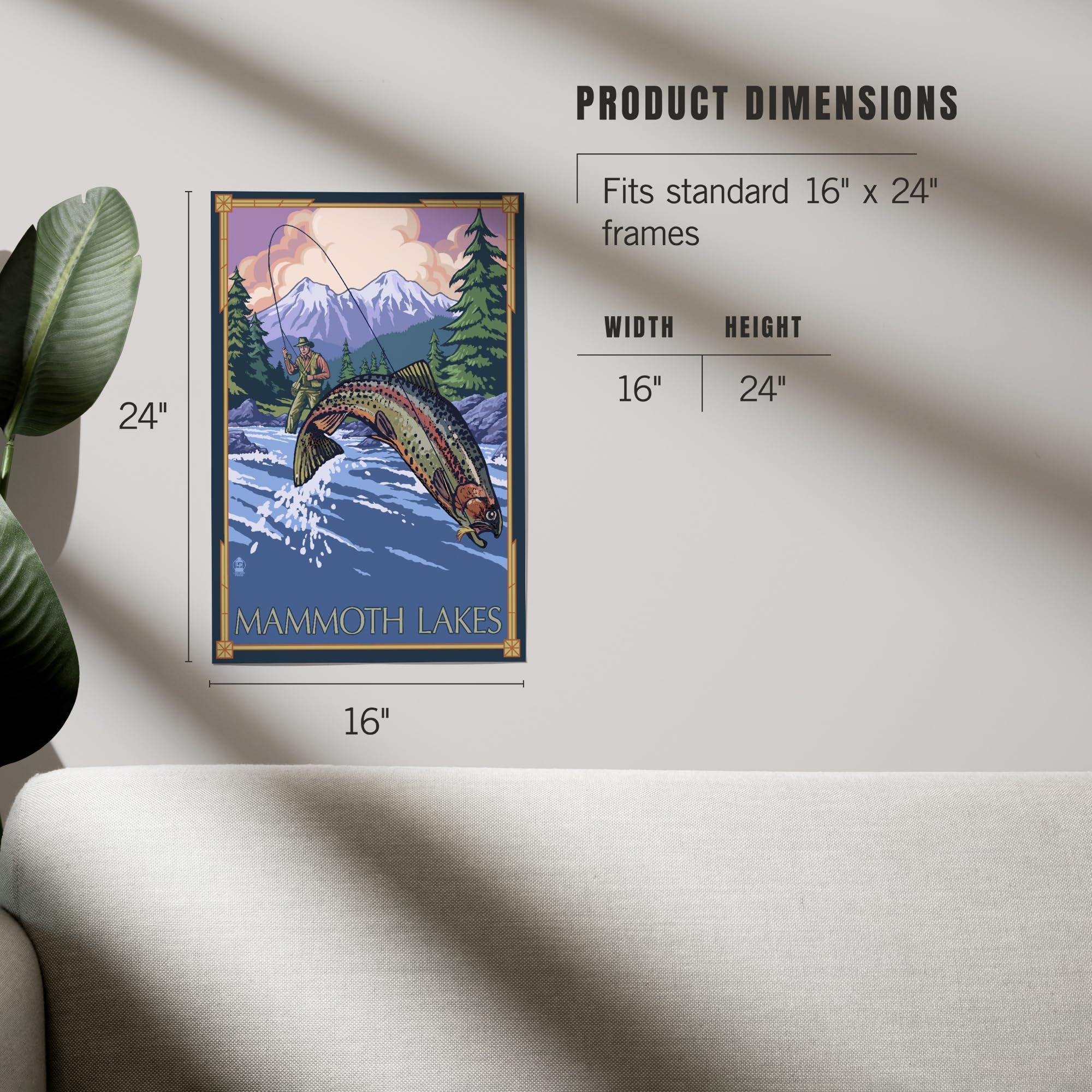 Lantern Press 16x24 Inch Giclee Print - Mammoth Lakes California Fly Fishing Artwork - Perfect for Home Decor, Office Wall Art & Fishing Enthusiast Gifts