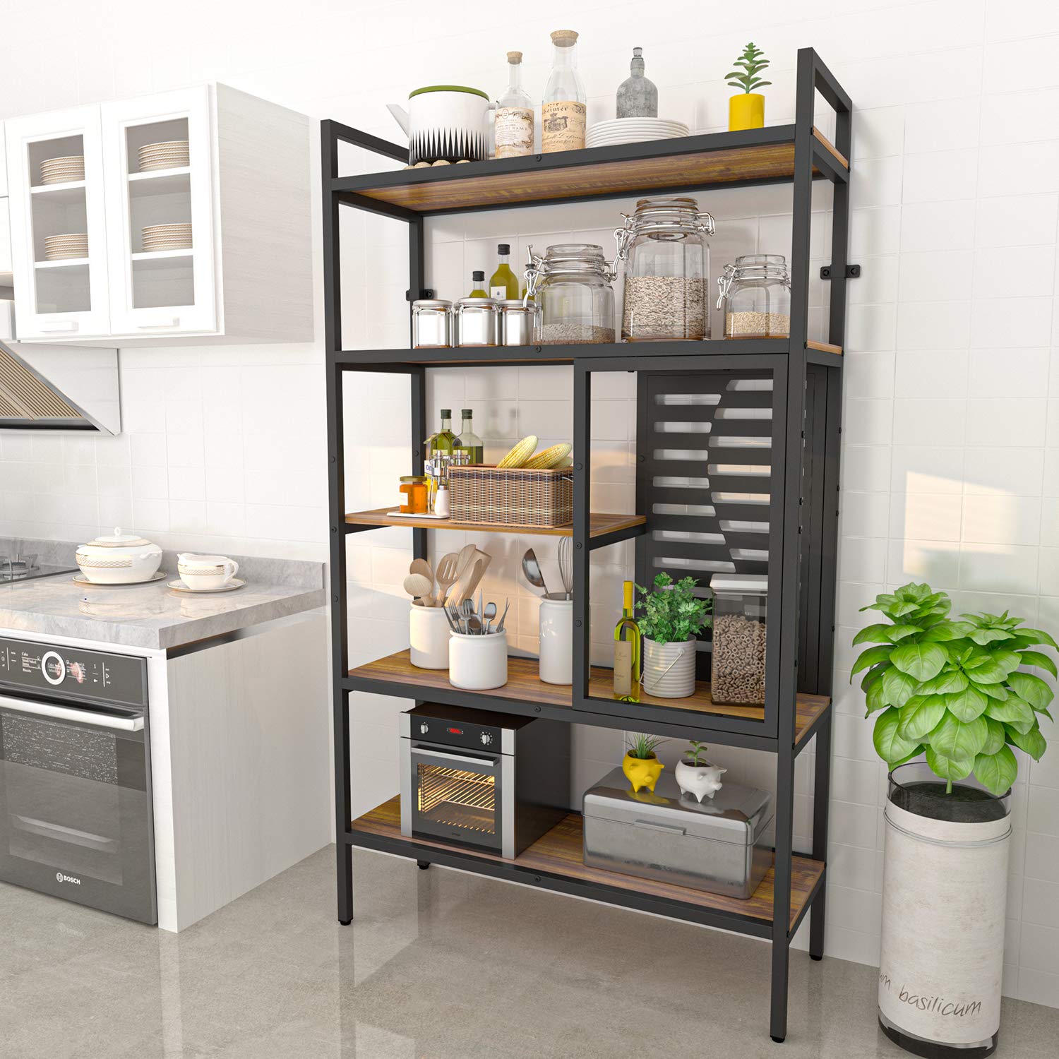 Weehom 5-Tier Adjustable Industrial Bookshelf - Modern Wood Bookcase with Sturdy Metal Frame, Open Storage Shelves for Living Room, Bedroom, Office & Kitchen - Perfect for Organizing Books, Decor & Kitchen Supplies