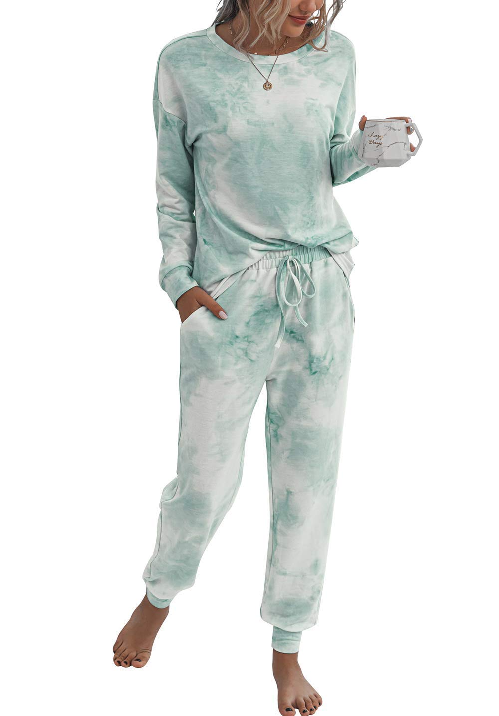 TSMNZMU Women's Pajama Sets - Tie Dye Sleepwear 2 Piece Set with Long Sleeve Pullover Top & Pockets Jogger Pants | Cozy Lounge Wear for Home, Sleep & Relaxation