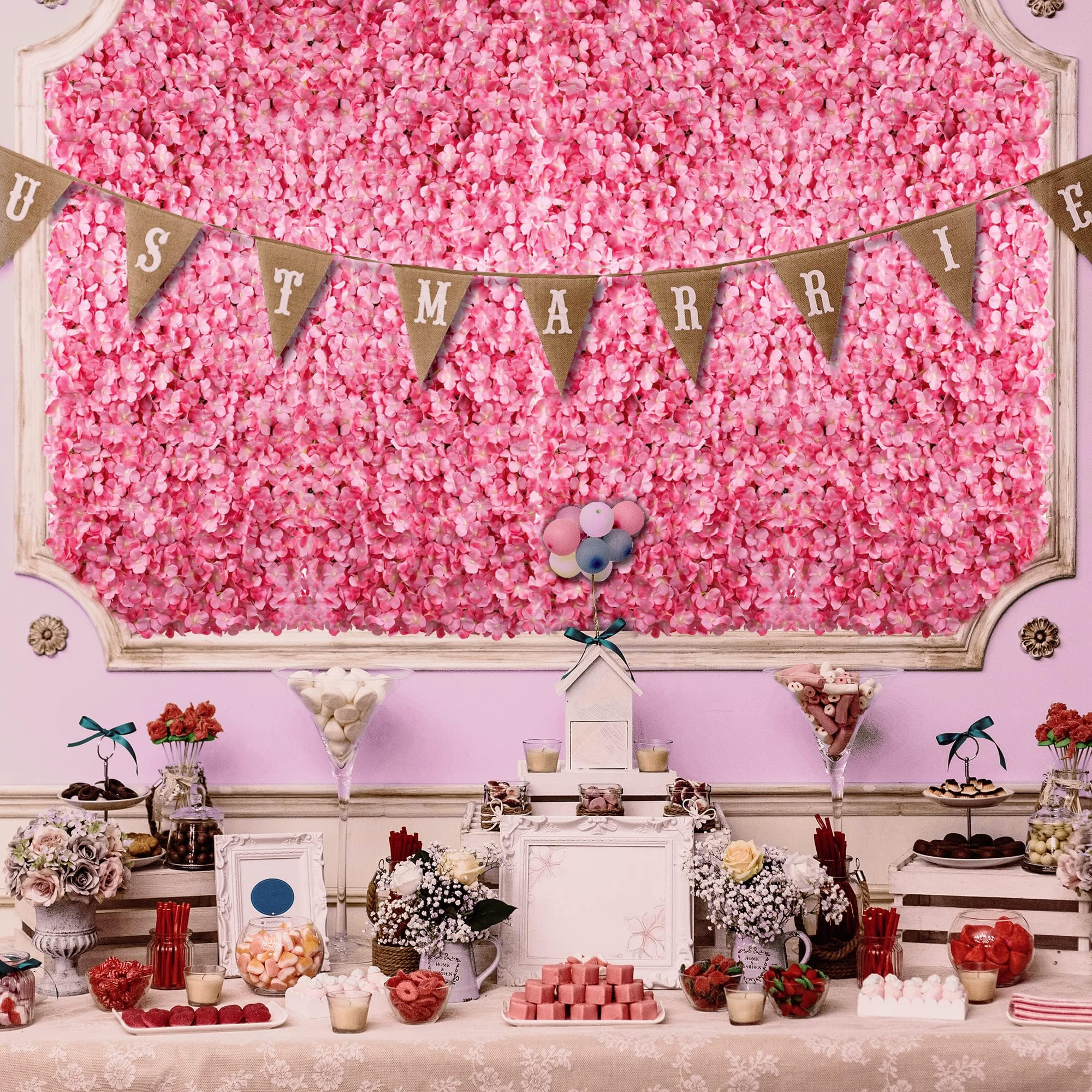 BLOSMON 6-Pack Pink Artificial Hydrangea Flower Wall Panels - 24