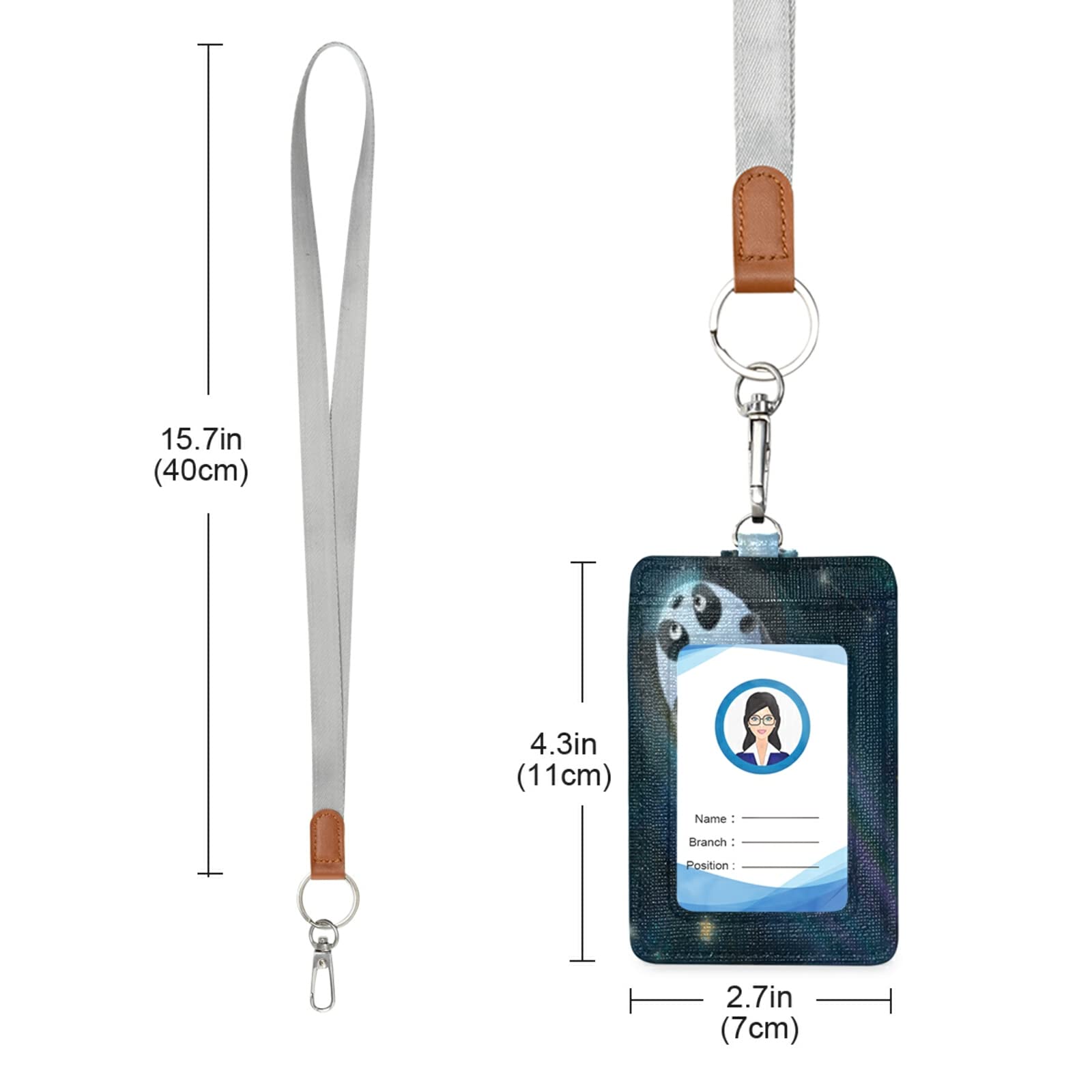 Vertical Leather ID Badge Holder with Lanyard - Office & School Use