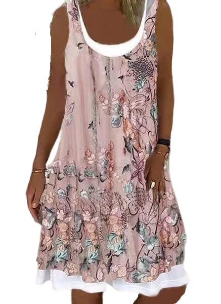 TIAFORD Women's Summer Floral Print Two Piece Dress - Sleeveless Crewneck Midi Outfit for Beach, Vacation & Casual Wear