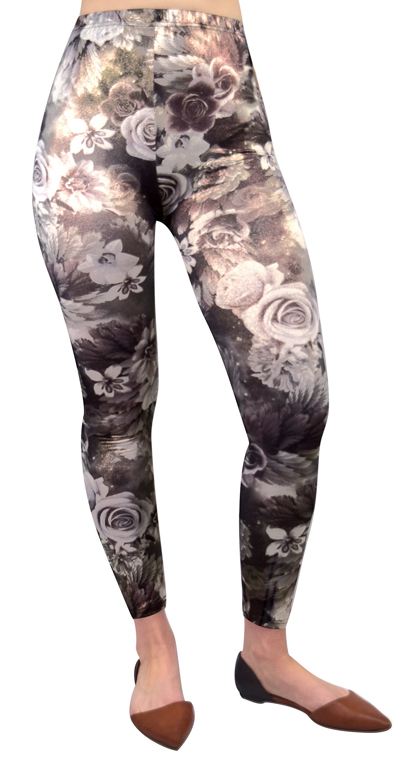Sparkly Floral Vintage Leggings for Women - Stretchy High Waist Yoga Pants - Perfect for Yoga, Workouts & Casual Wear