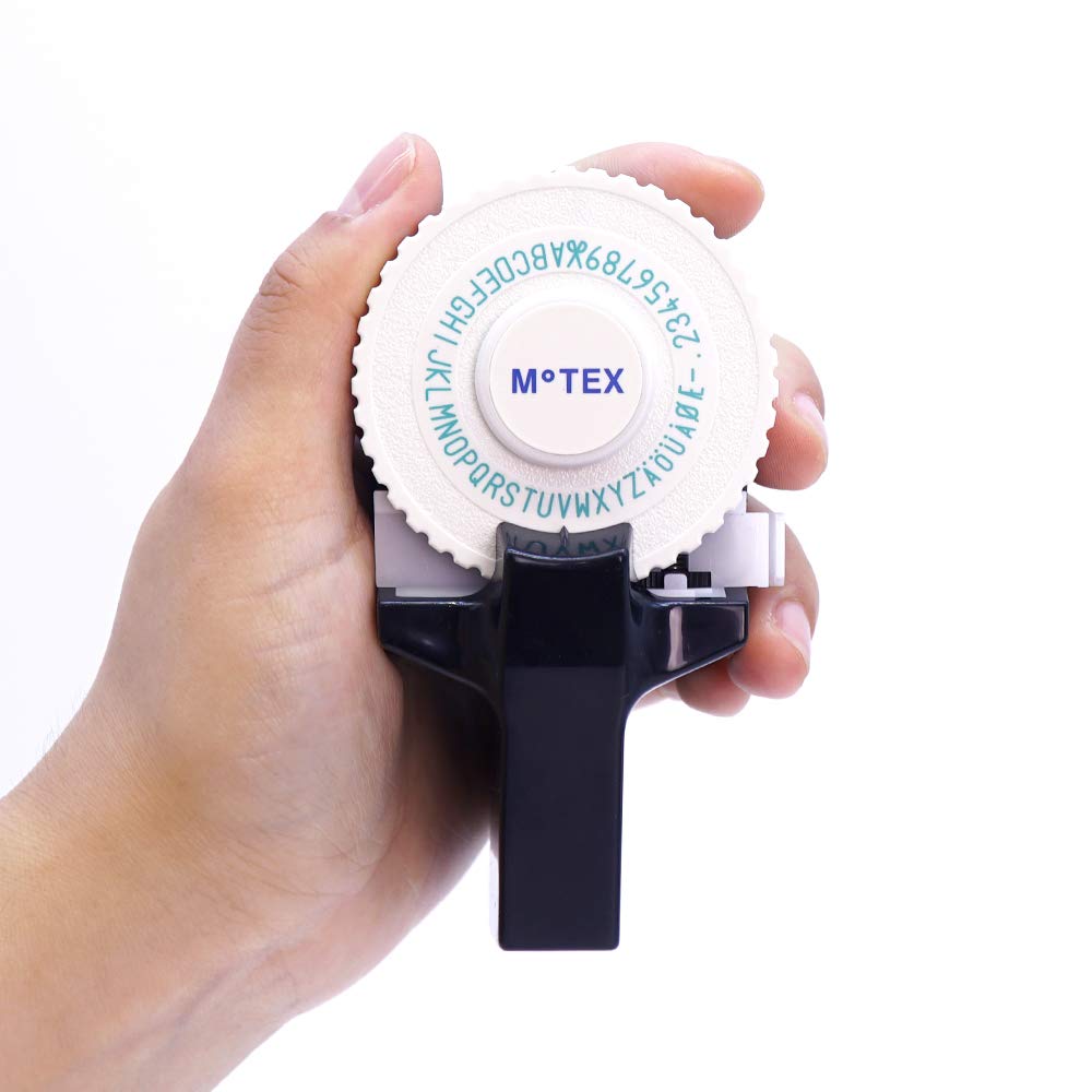 Motex E-101 Manual Embossing Label Maker - Handheld Labeling Tool for Office, Home & School Organization - Black with 1 Wheel - Perfect for Files, Binders, Storage Boxes & Craft Projects