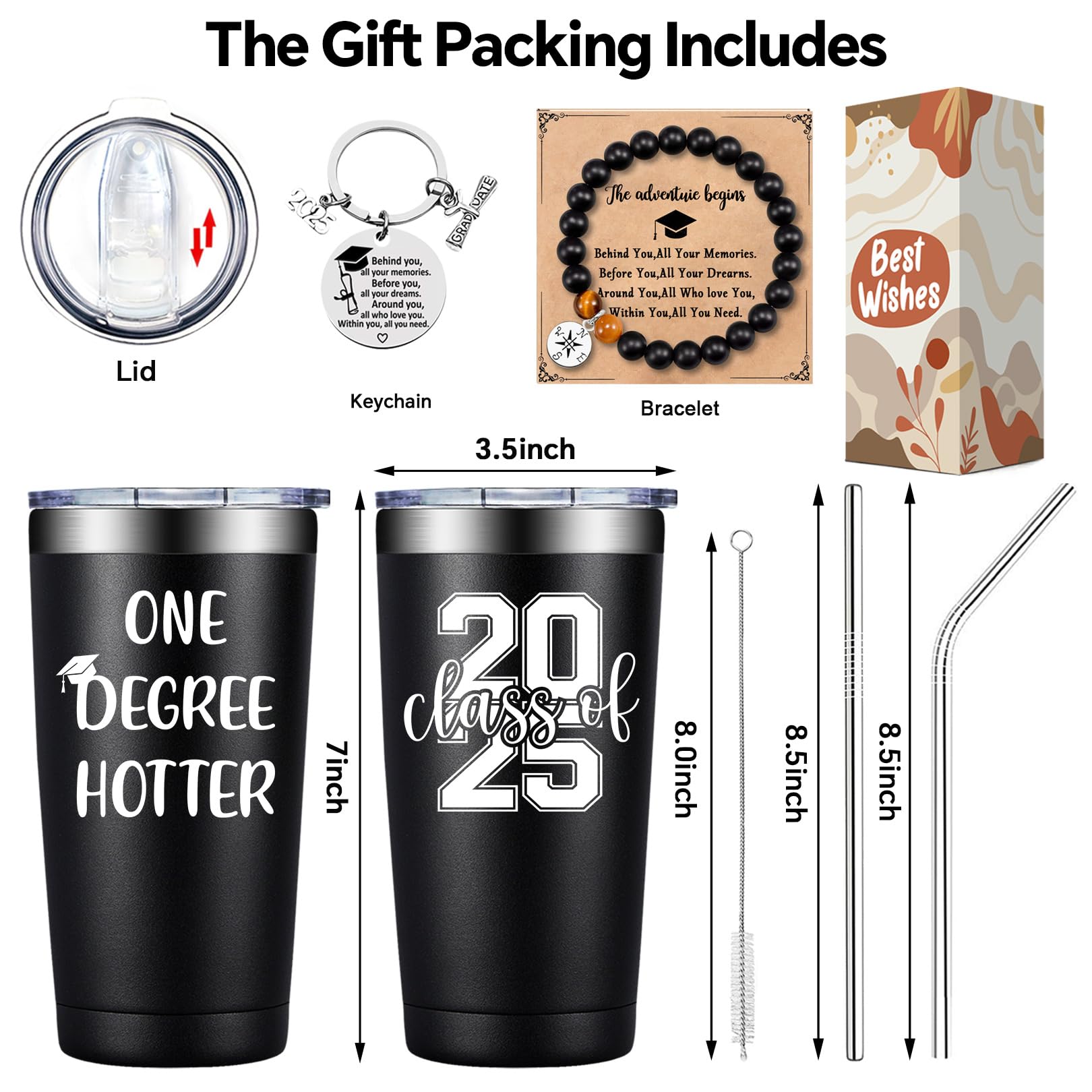 20oz One Degree Hotter Tumbler - Best Graduation Gift for Men (Class of 2025) - Ideal for College, High School, Masters & PhD Graduates - Keeps Drinks Hot/Cold - Perfect for Campus, Office & Daily Commute