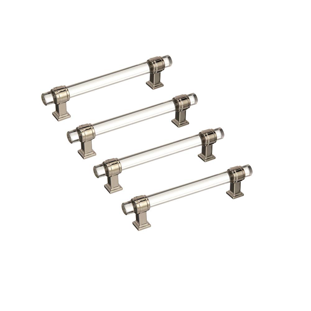 Amerock Pull 128mm Glacio Collection Cabinet Handle - Clear/Black Bronze & Polished Nickel (4 Pack) - Modern Drawer Pulls for Kitchen, Bathroom & Furniture Hardware