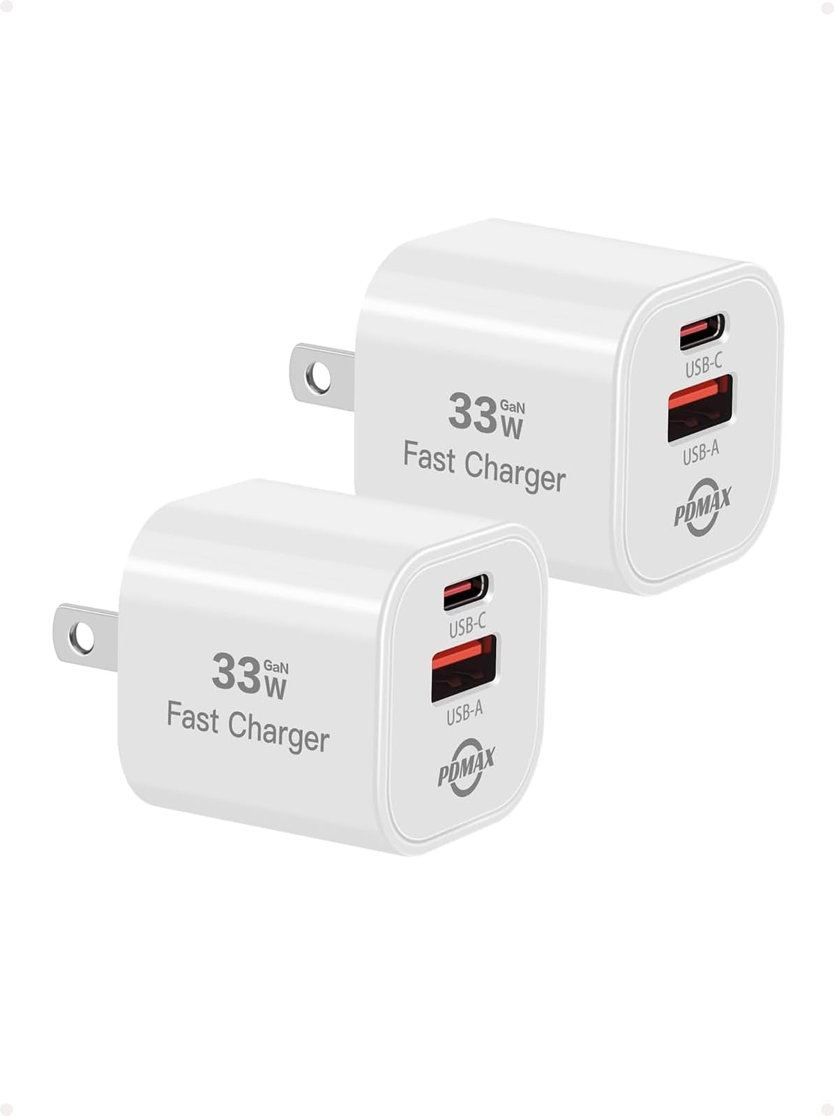 PDMAX 33W Dual Port USB C Wall Charger - Fast Charging Block with USB-C & USB-A Ports | PPS Super Fast Charging Technology | ETL Certified | Compatible with iPhone 16/15/14 Pro Max, Samsung Galaxy S23/S22, Google Pixel 8/7, iPad Pro/Air | Perfect for Home, Office & Travel Charging Needs