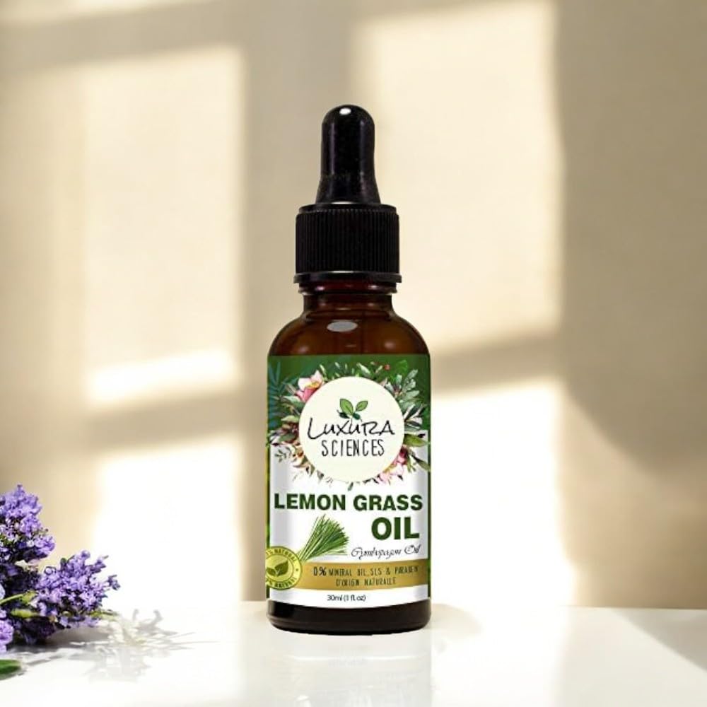 Luxura Sciences 100% Pure Lemongrass Essential Oil 30ml - Steam Distilled, Therapeutic Grade for Aromatherapy, Skin & Hair Care - Natural Home Freshener with Dropper - Perfect for Diffusers, Massage & DIY Beauty Products