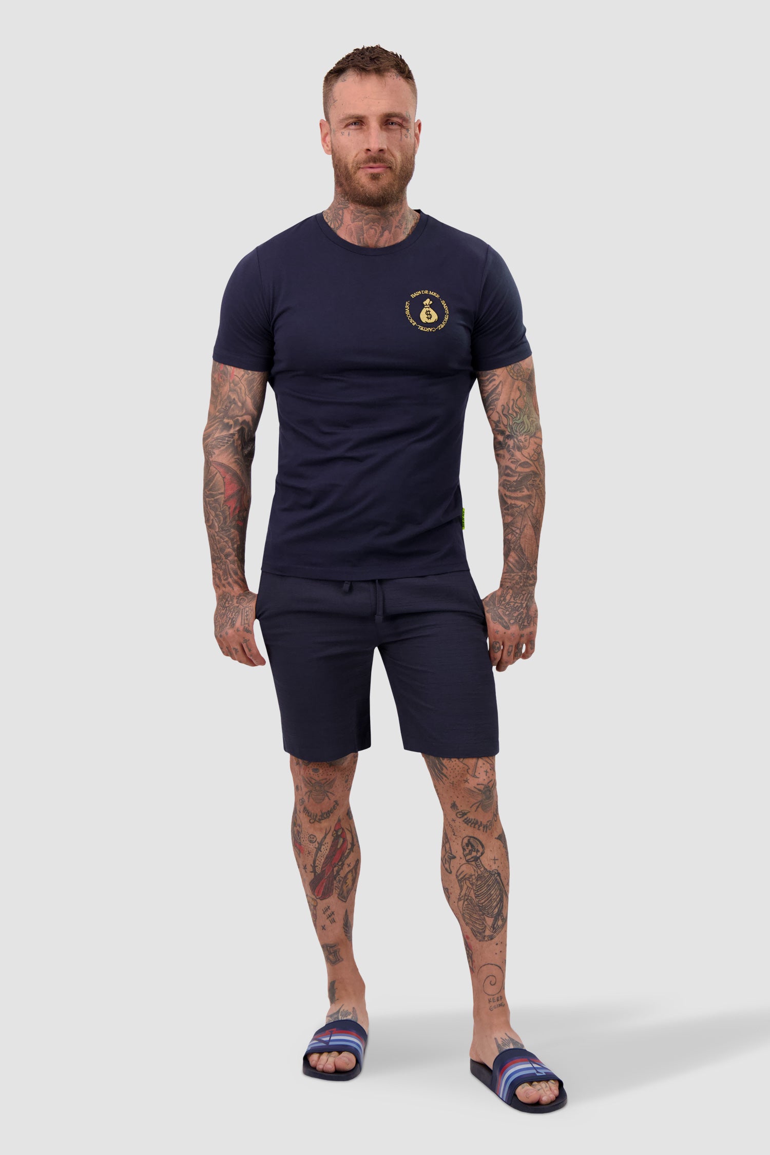 Bain de Mer Navy Escobart Cartel Graphic T-Shirt for Men - Stylish Casual Streetwear for Everyday Wear & Outings