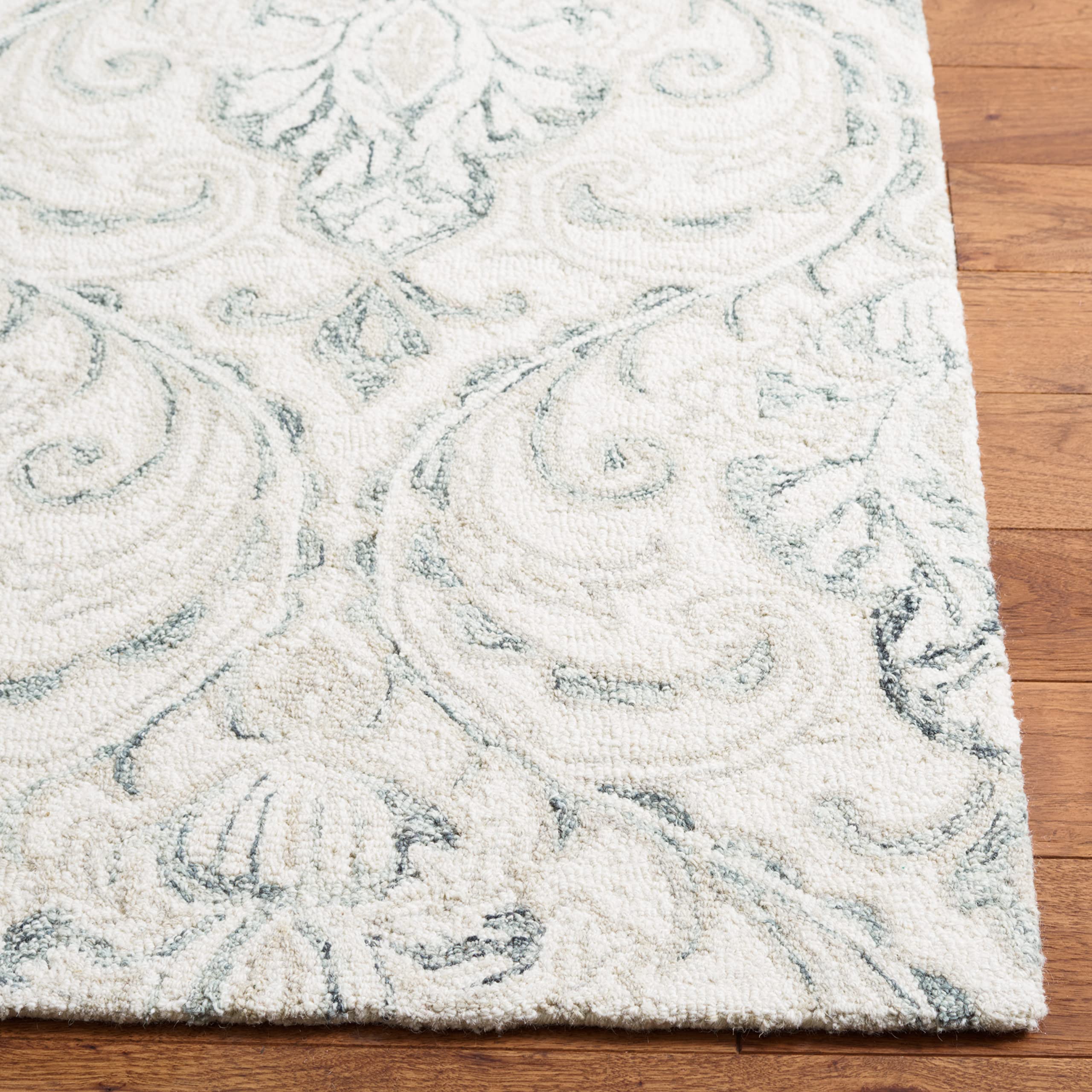 SAFAVIEH Micro-Loop Collection Handmade Wool Area Rug - 5' Square Ivory & Grey, Non-Slip Living Room & Bedroom Rug for High Traffic Areas | Durable Floor Carpet for Home Decor, Office, Dining Room (MLP532F)