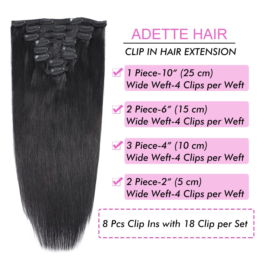 14 Inch Clip In Human Hair Extensions for Black Women - Unprocessed 10A Grade Soft Silky Straight Hair - Natural Color for Everyday Wear & Special Occasions