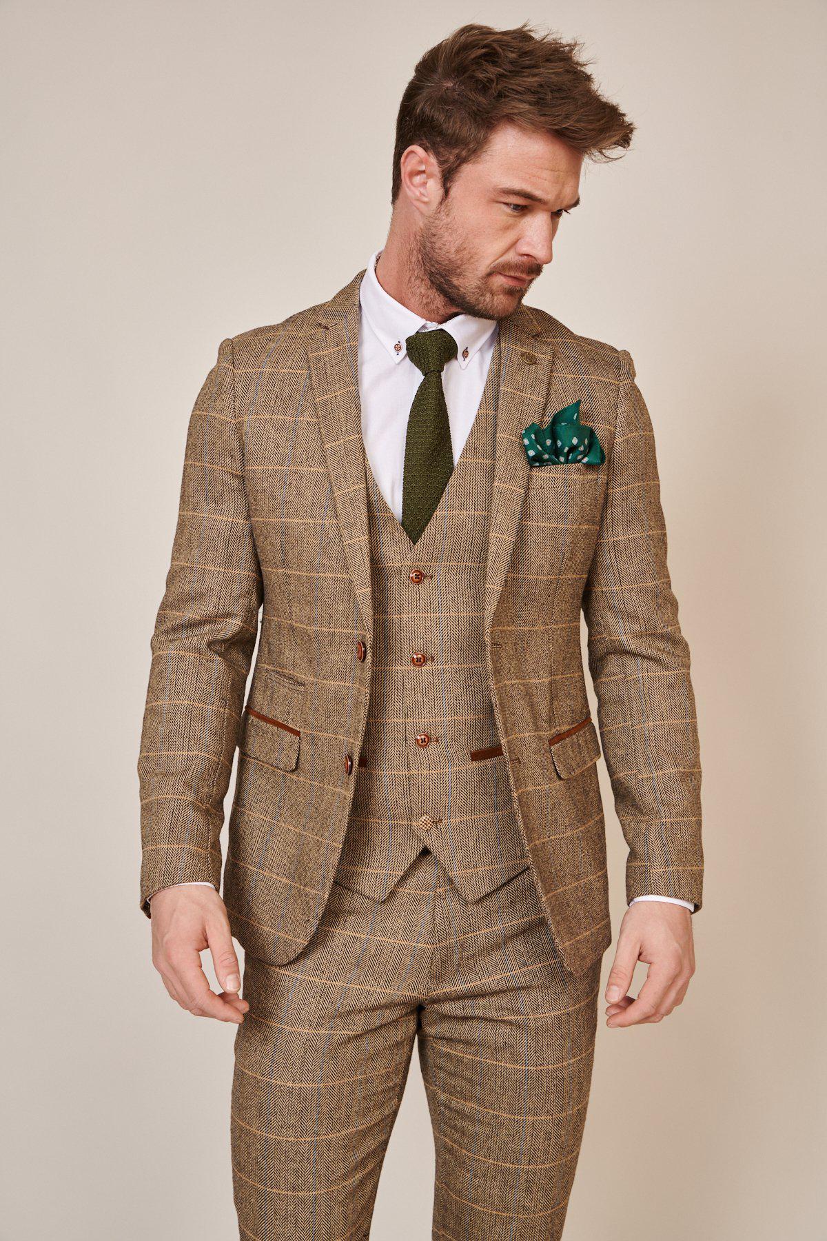 Elegant TED Tweed Suit with MAX Navy Waistcoat - Premium Men's Formal Wear for Weddings, Business Meetings & Special Occasions