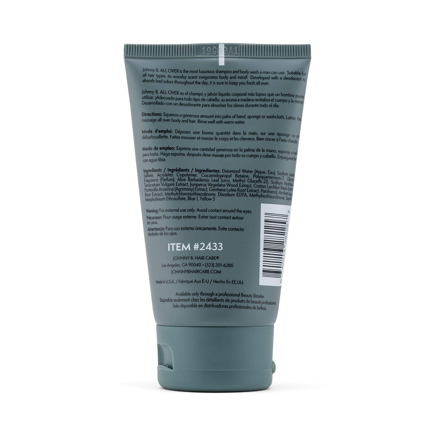 JOHNNY B. Professional All Over Hair Shampoo & Body Wash for Men - 2-in-1 Cleanser for Hair & Skin - Sulfate-Free, Hydrating Formula - Perfect for Gym, Travel & Everyday Use