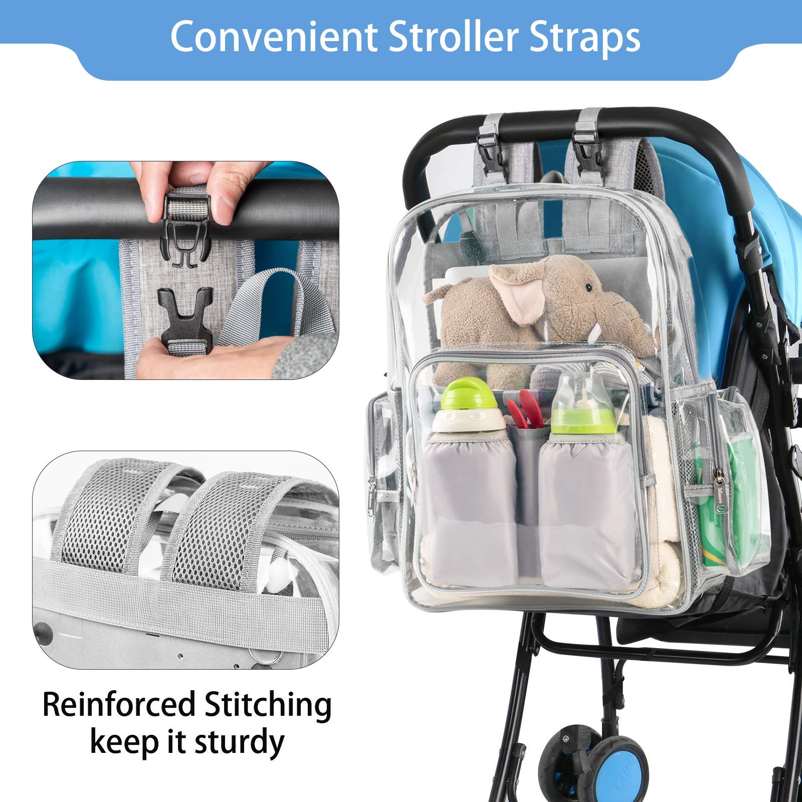 **Mancro Clear Heavy Duty Transparent Diaper Backpack for Dads - Large Multifunctional Travel & Maternity Baby Bag - Stadium Approved Nappy Changing Backpack for Parenting, Travel & Outdoor Adventures**