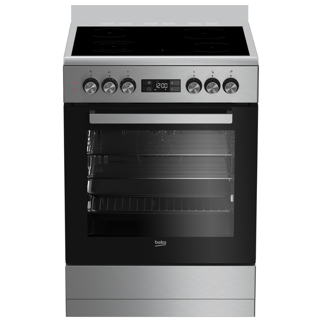 Beko 60cm Electric Freestanding Oven/Stove BFC60VMX1 - Built-in Stainless Steel Cooker with 4 Gas Burners & Fan Oven - Perfect for Home Kitchen Baking, Roasting & Cooking
