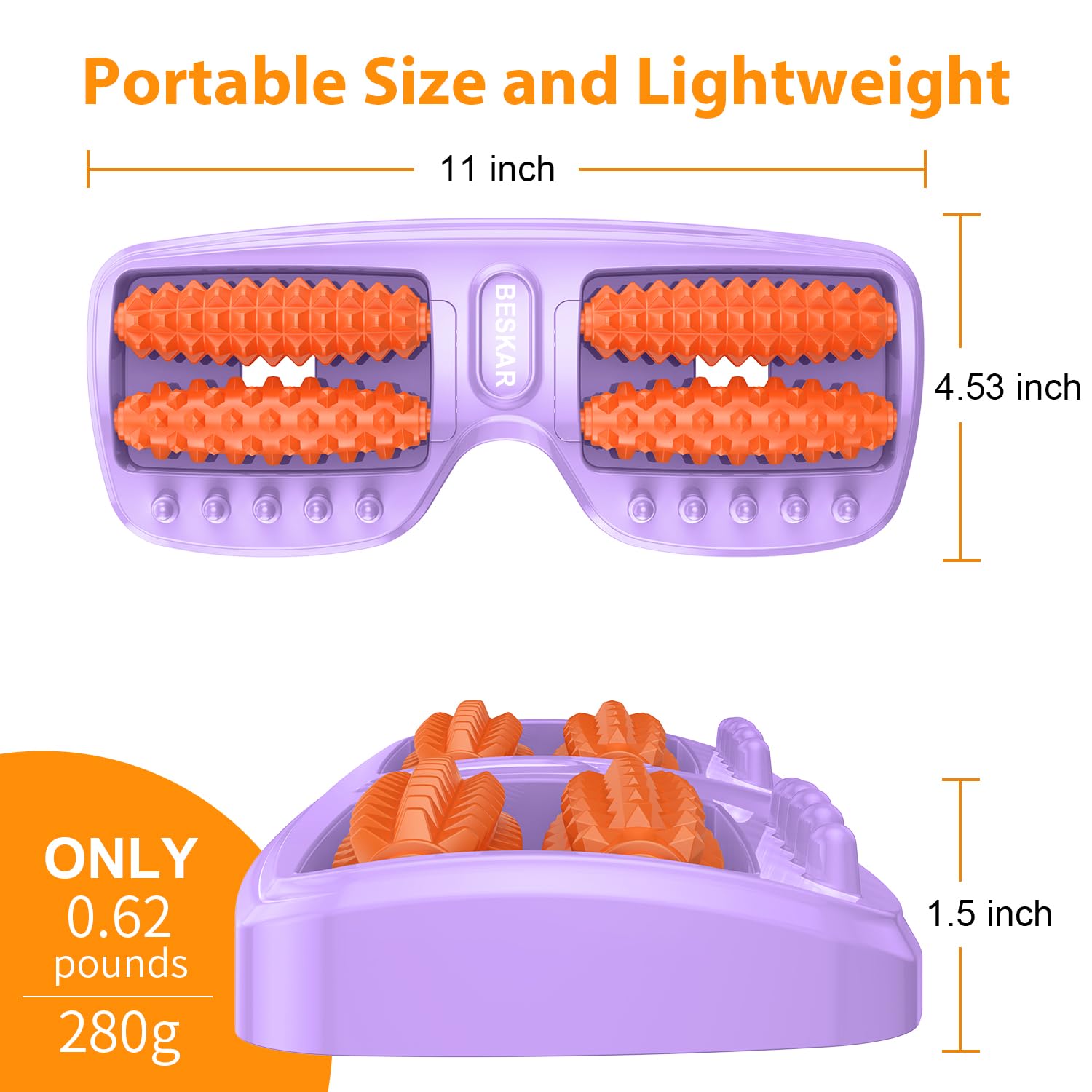 BESKAR Dual Foot Massager Roller for Plantar Fasciitis Relief & Deep Tissue Massage - Portable Pressure Point Reflexology Tool for Foot Pain - Perfect for Home, Office & Travel Use