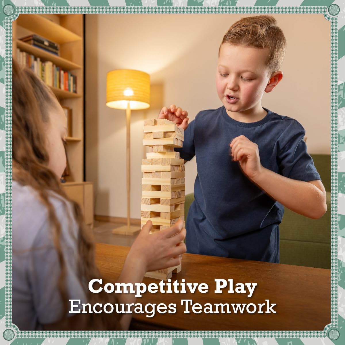 Wilton Bradley Toyrific Stack and Fall Tumble Tower Game - 57 Wooden Blocks, Stacking Balance Game Set for Family Fun and Party Entertainment