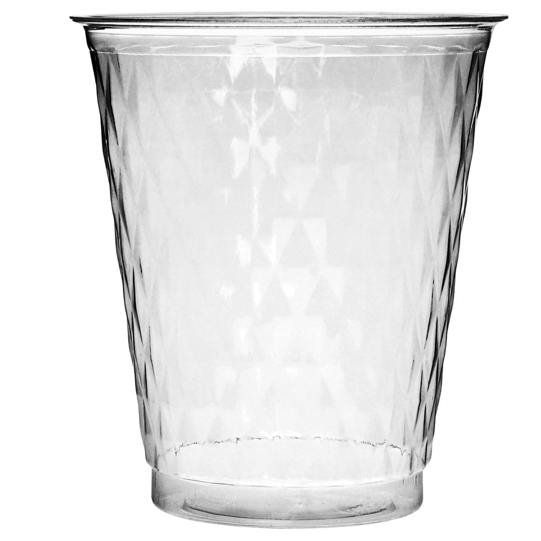 24-Pack 8 oz Clear Plastic Diamond Cups - Elegant Disposable Drinkware for Parties, Weddings, Baby Showers & Celebrations - Durable & Stylish Party Cups for Cocktails, Smoothies & Beverages