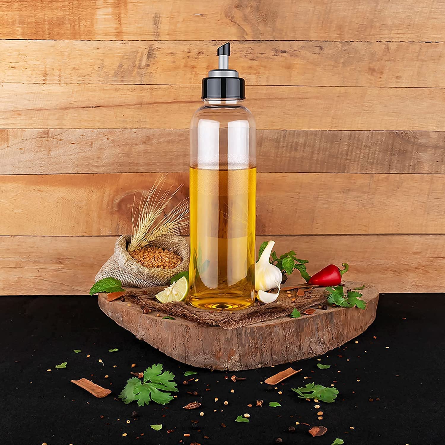 E-COSMOS 1 Liter Food-Grade Plastic Oil Dispenser Bottle for Cooking - Transparent, Unbreakable, Medium Size Oil & Vinegar Pourer with Easy Flow Control - Perfect for Kitchen, Restaurant, and Salad Dressing Use