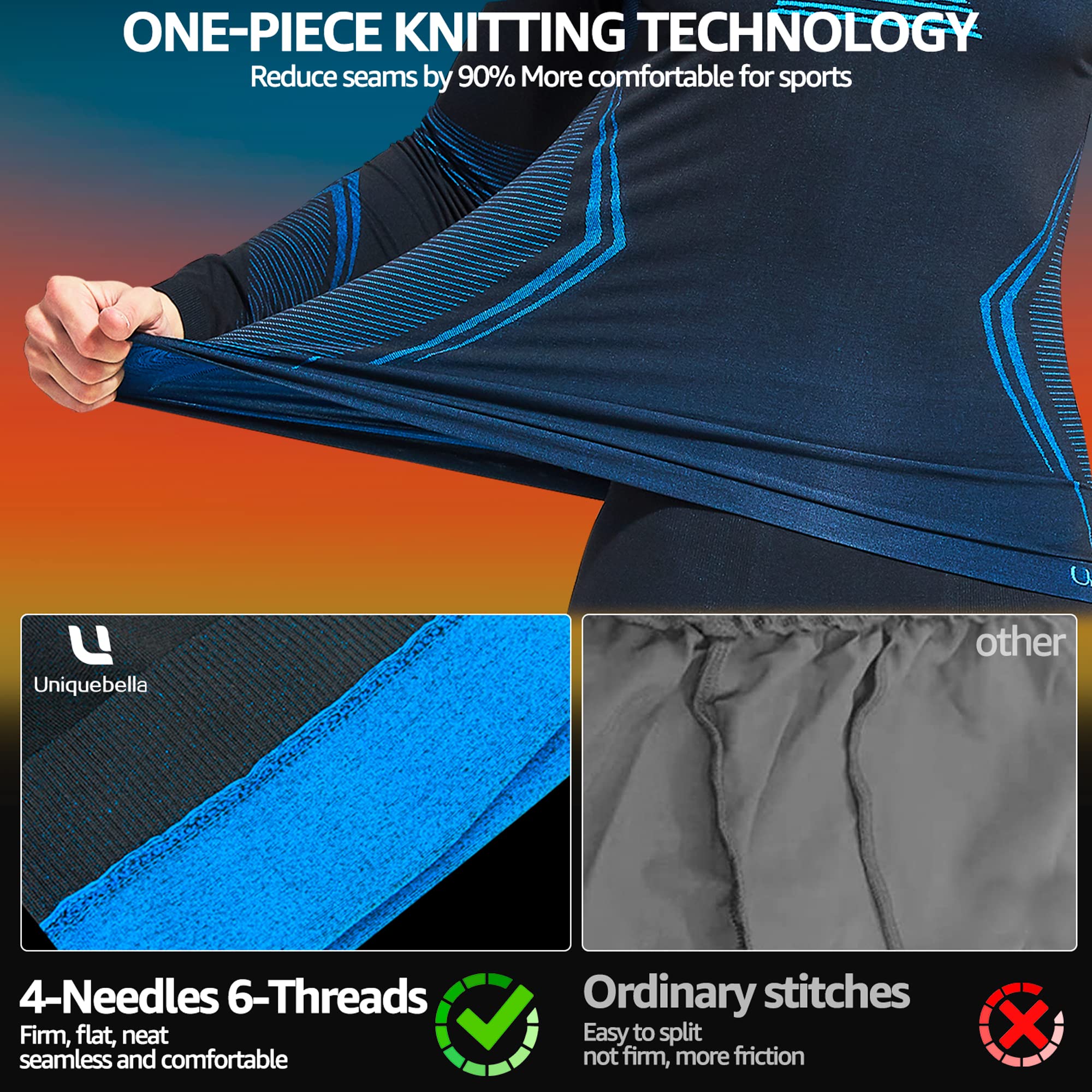 UNIQUEBELLA Men's Thermal Underwear Set - Fleece Lined Long Johns Top & Bottom, Quick Drying Base Layer for Cold Weather - Perfect for Winter Sports, Hiking & Outdoor Activities