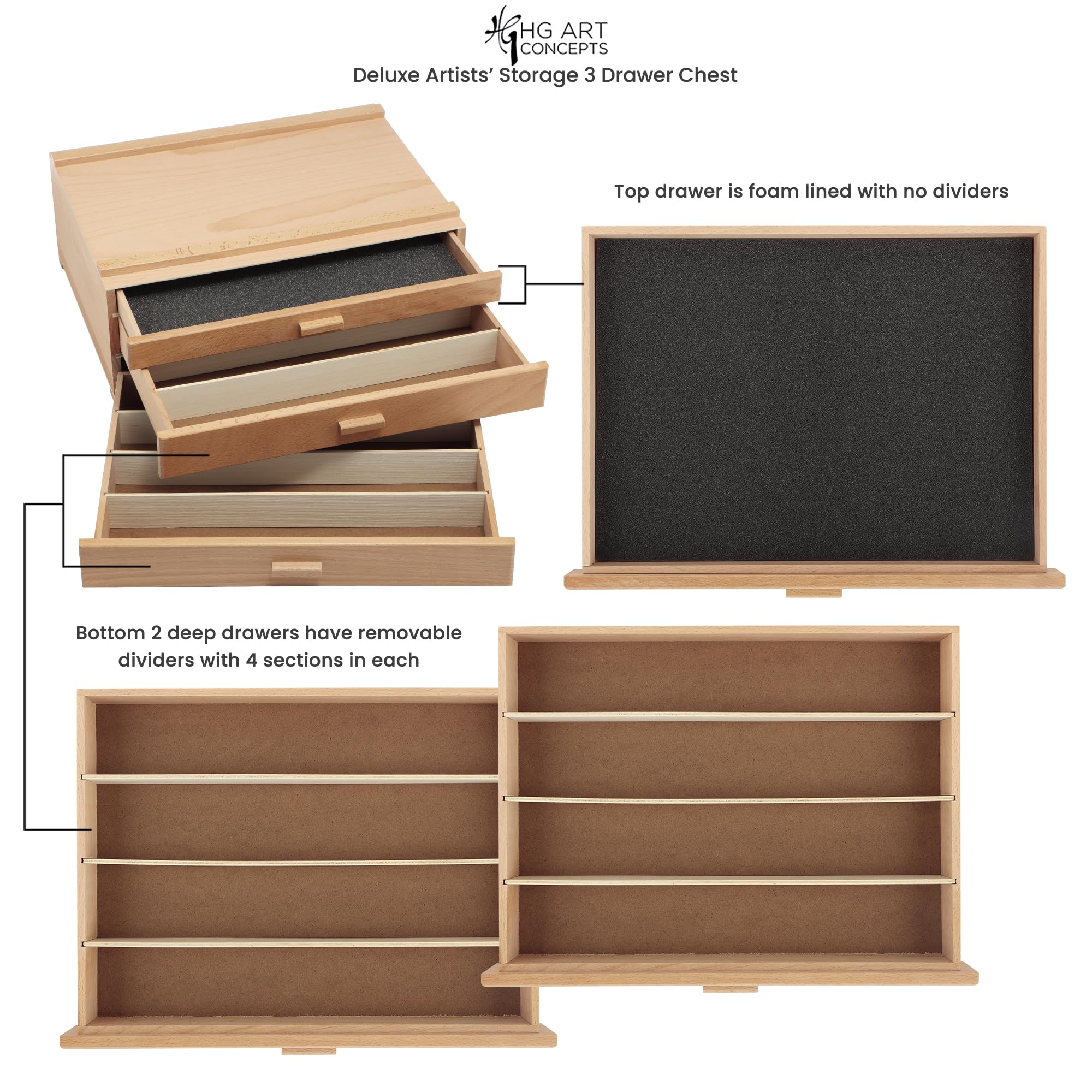Premium 3-Drawer Artists Storage Chest - Organize Paint Tubes, Brushes, Pencils & Markers - Studio Art Supply Organizer Set of 2 - Perfect for Painting Classes, Home Studios & Craft Rooms