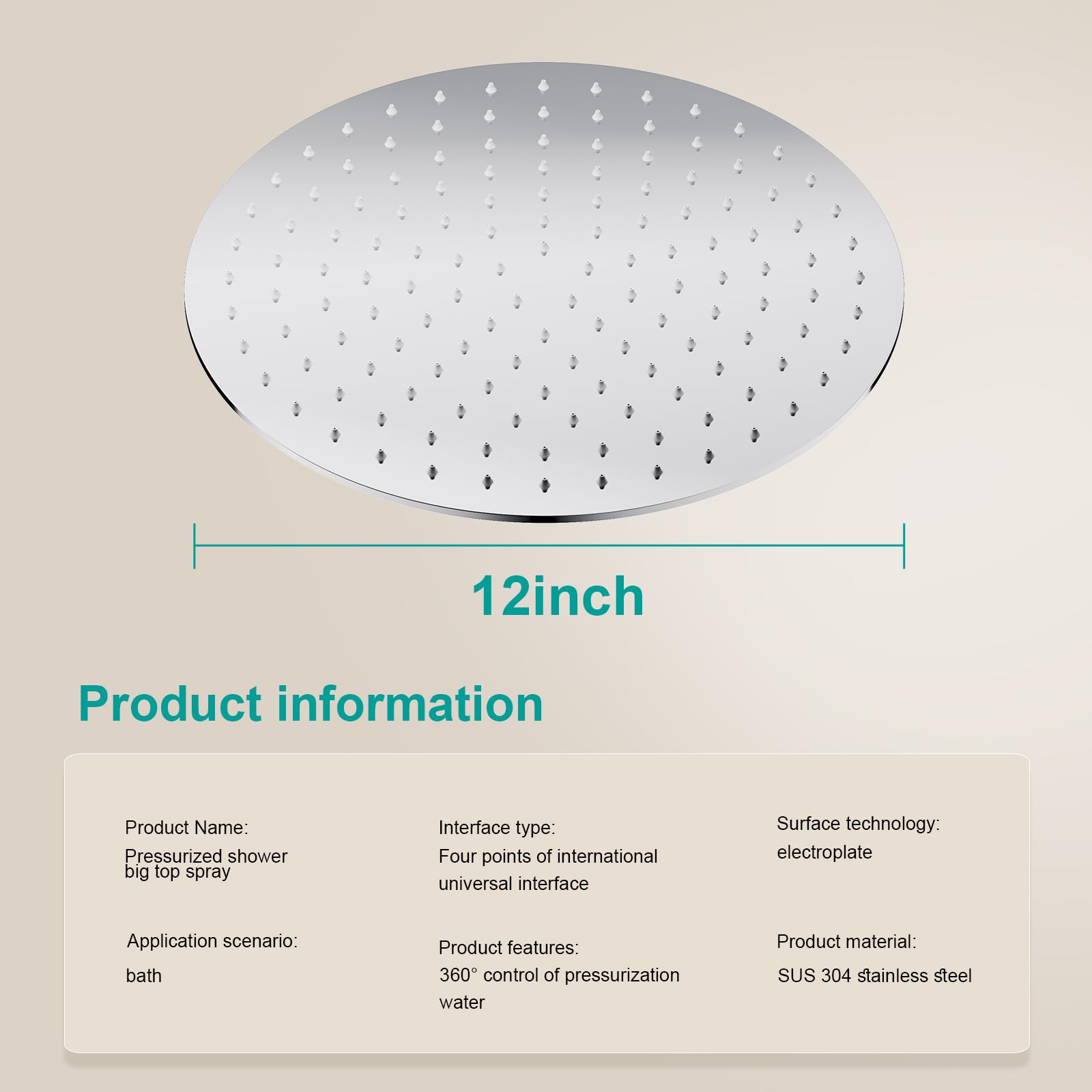 Premium Stainless Steel Rain Shower Head - Heavy Duty All Metal Construction, High Pressure Water Flow, Easy Installation - Modern Ultra-Thin Design for Bathroom & Spa (Chrome, 12 Inch) - Perfect for Relaxing Rainfall Shower Experience