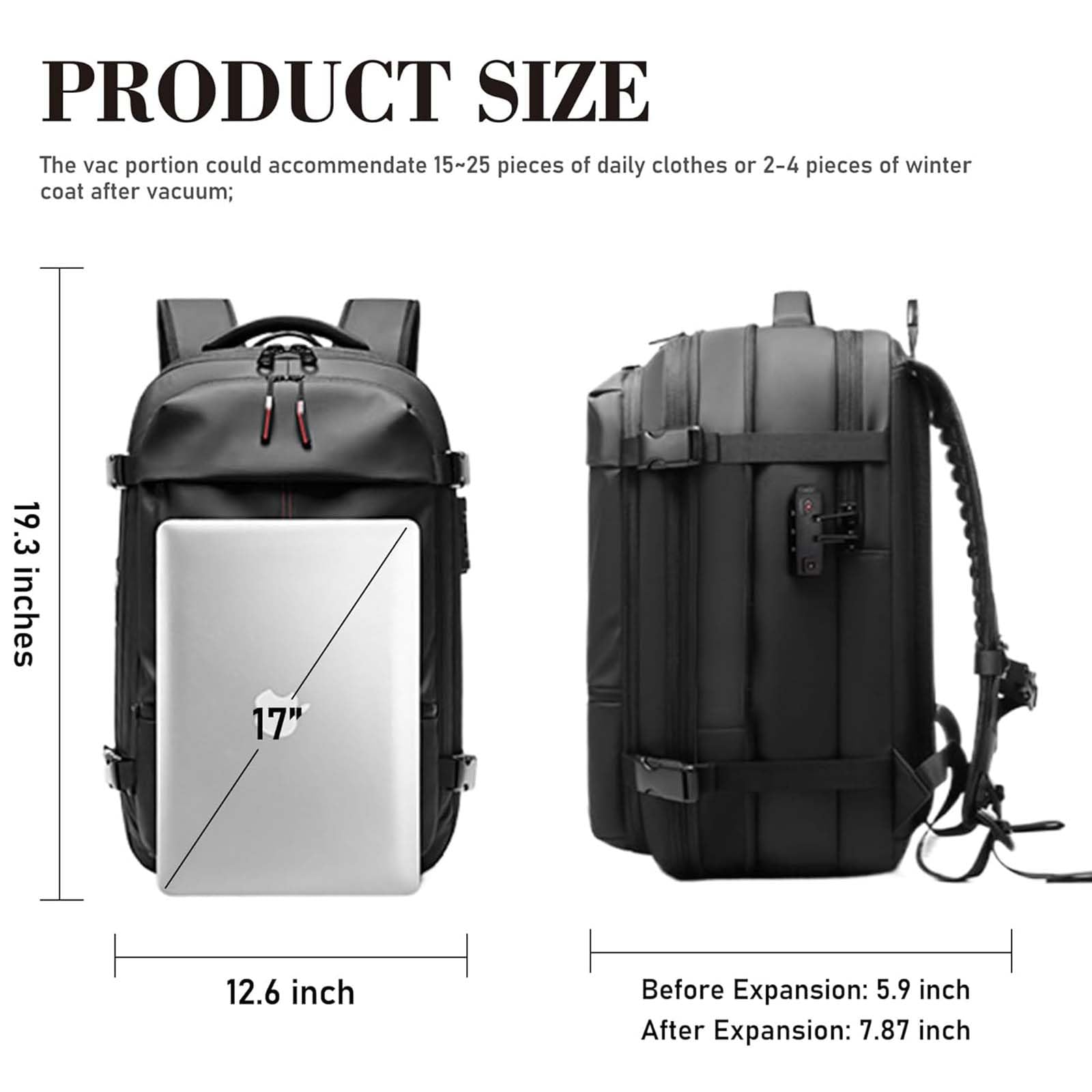 Space Vac Pro 60L Expandable Vacuum Compression Travel Backpack - Electric Vacuum Pump Included, Jet Pack Pro Design for Luggage & Storage (Black) | Perfect for Travel, Camping & Space-Saving Home Organization